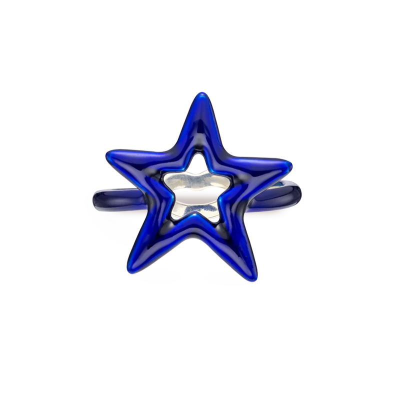 Star Hotglyph Symbol Ring Blue Enamel and Silver by Solange Azagury-Partridge Front View
