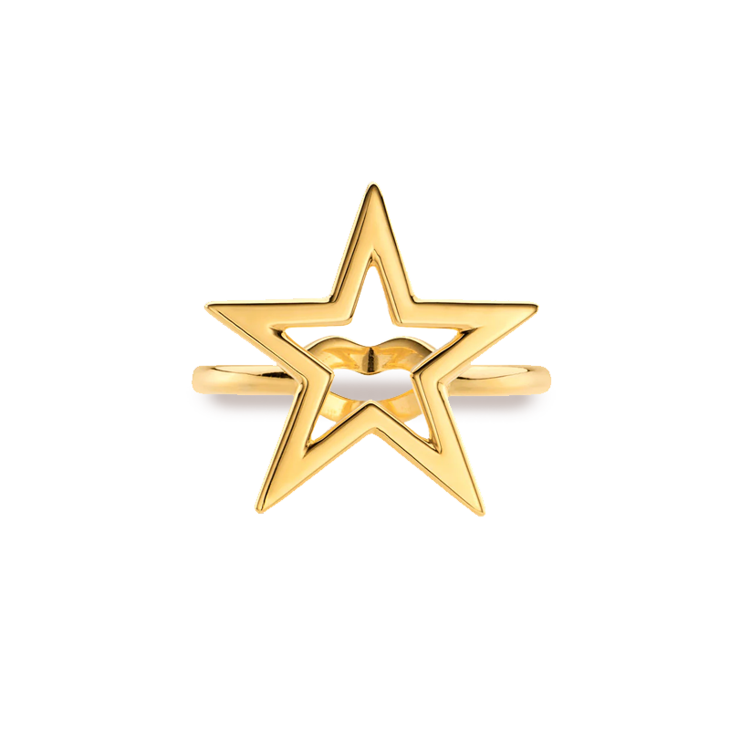 Star Motif Hotglyph Ring in Gold Plated Silver Vermeil by Hotlips by Solange Front View