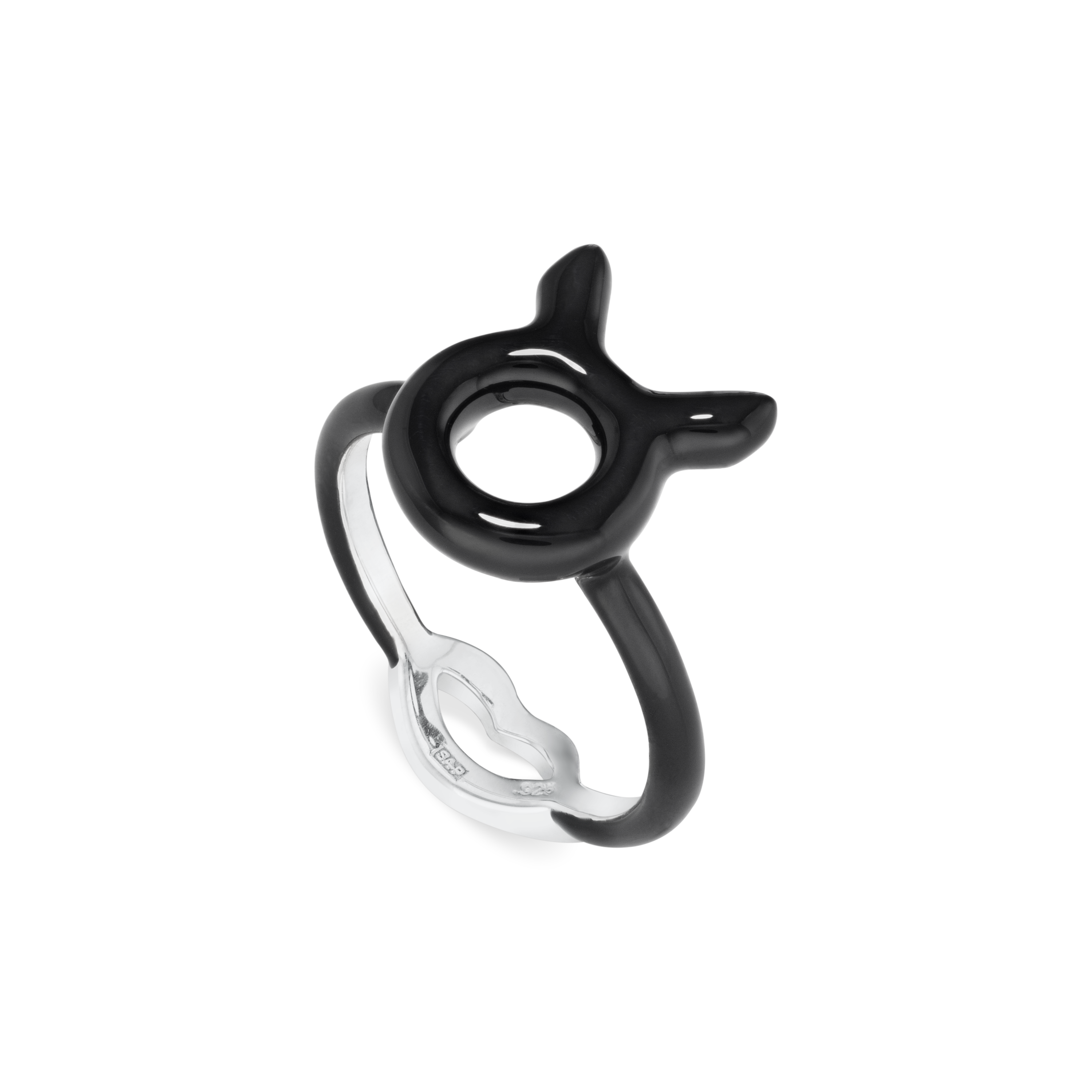 Taurus Zodiac Hotglyph Ring black enamel and silver by Solange Azagury-Partridgeangled view