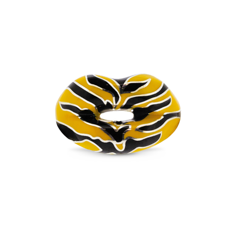 Tiger enamel Hotlips ring by Solange front view