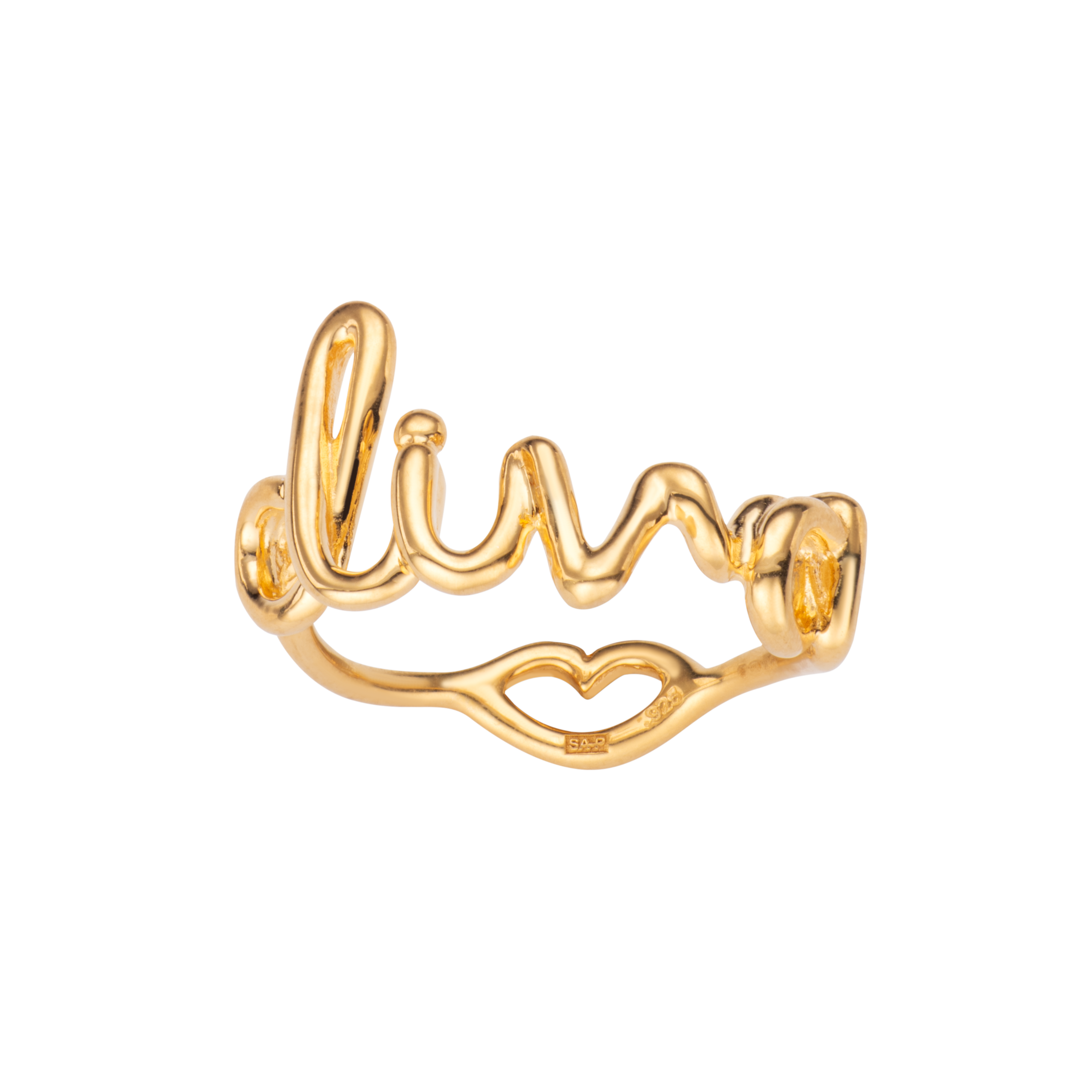 Diva Hotscripts word wire ring by Hotlips by Solange in gold plated silver front view