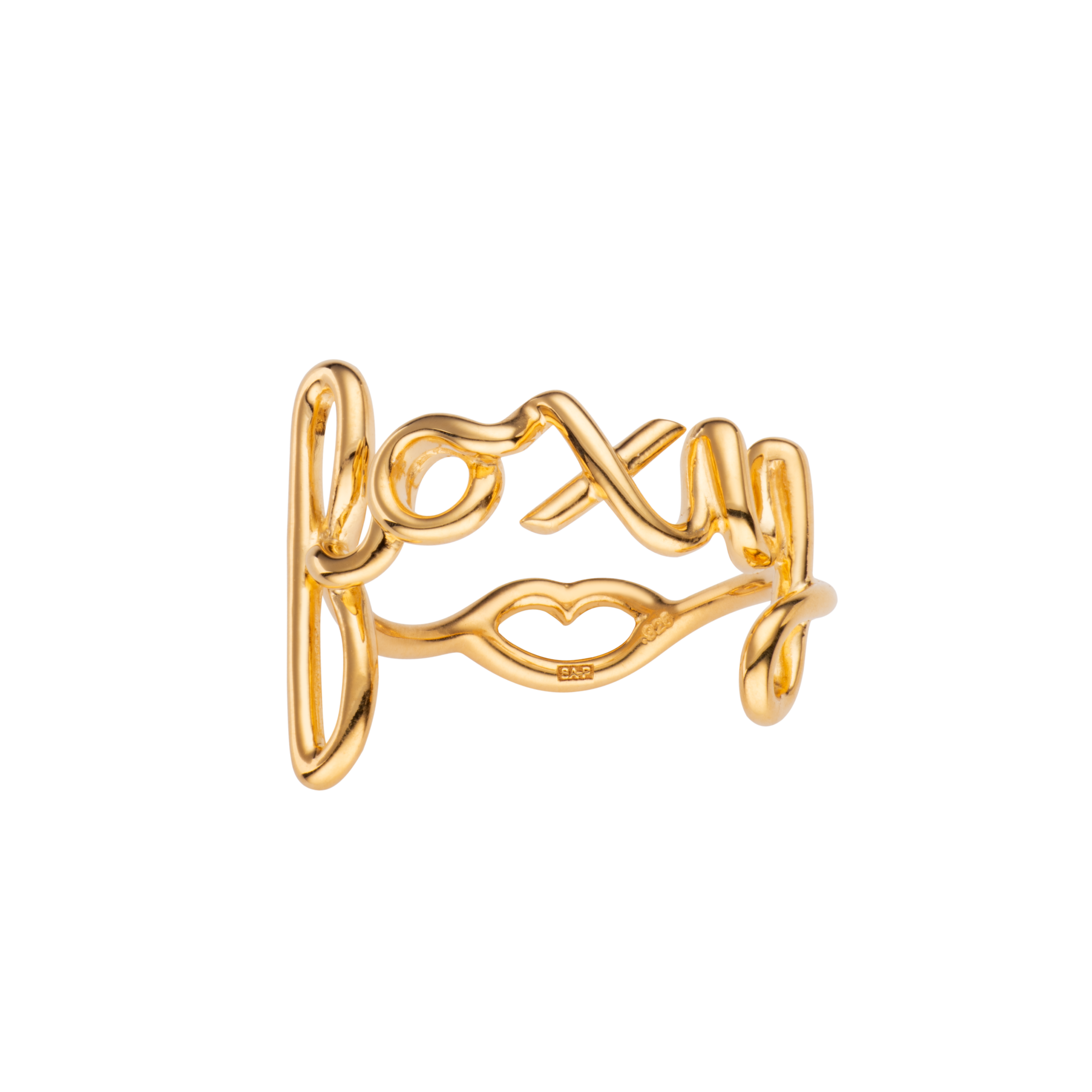 Foxy Hotscripts word wire ring by Hotlips by Solange in gold plated silver front view