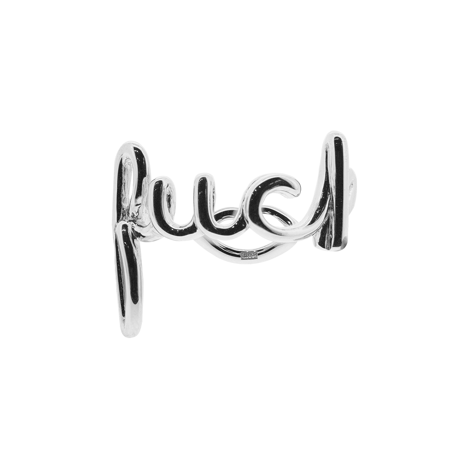 Fuck silver hotscript ring front view