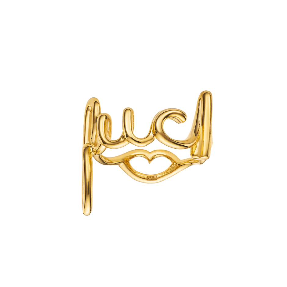 Fuck Cursive Word Hotscripts Ring in Gold Plated Silver Vermeil by Hotlips by Solange Front View