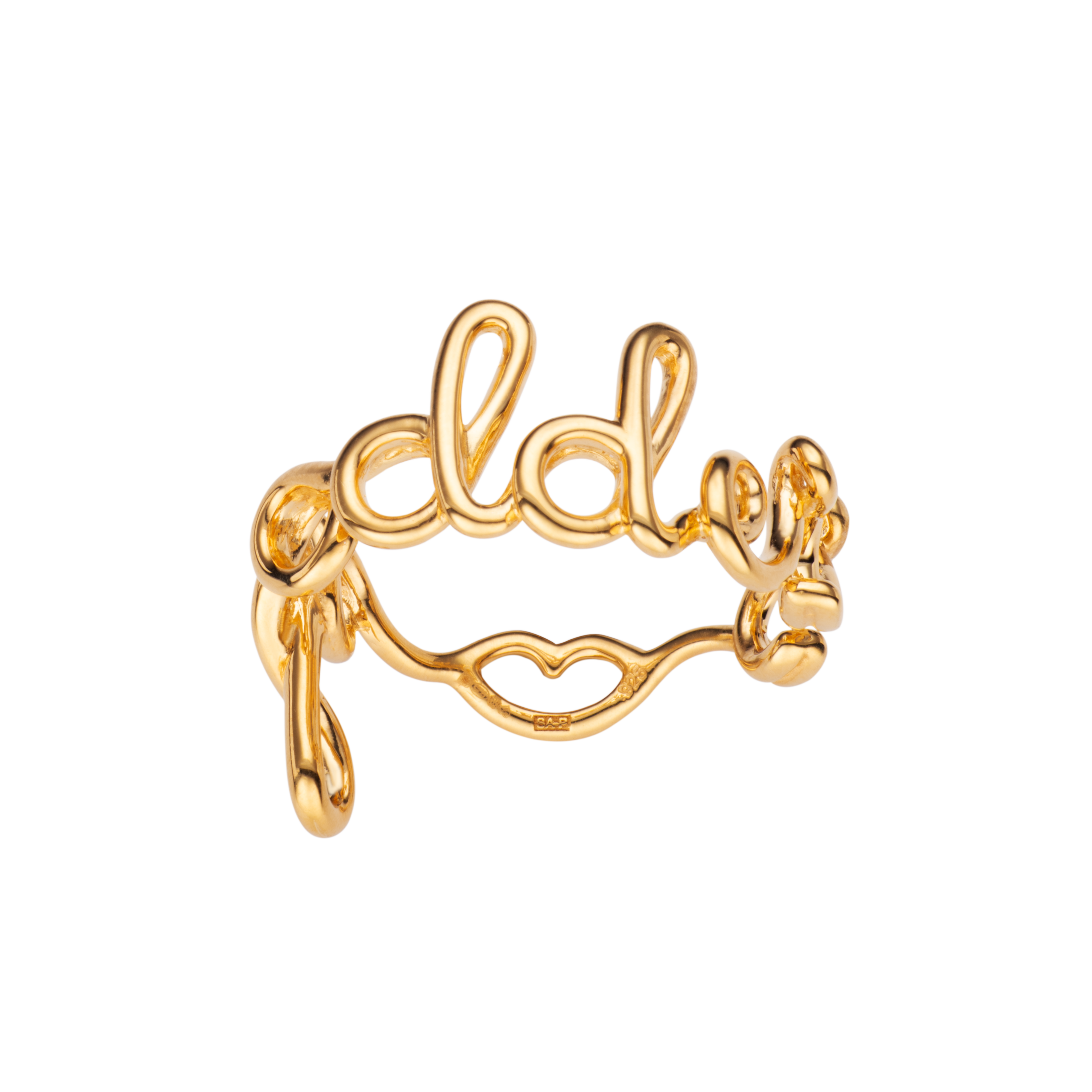 Goddess Hotscripts word wire ring by Hotlips by Solange in gold plated silver front view 1