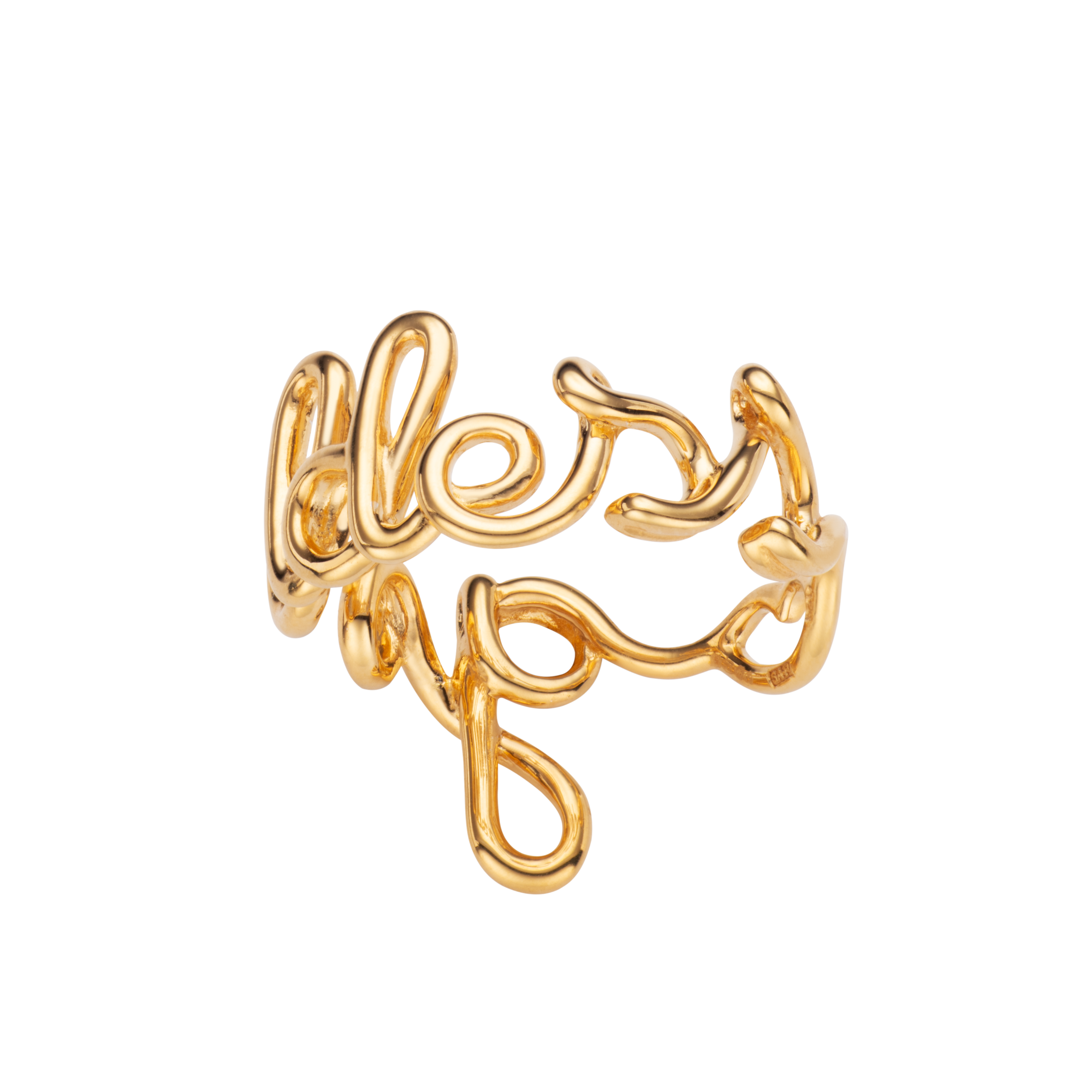 Goddess Hotscripts word wire ring by Hotlips by Solange in gold plated silver side view