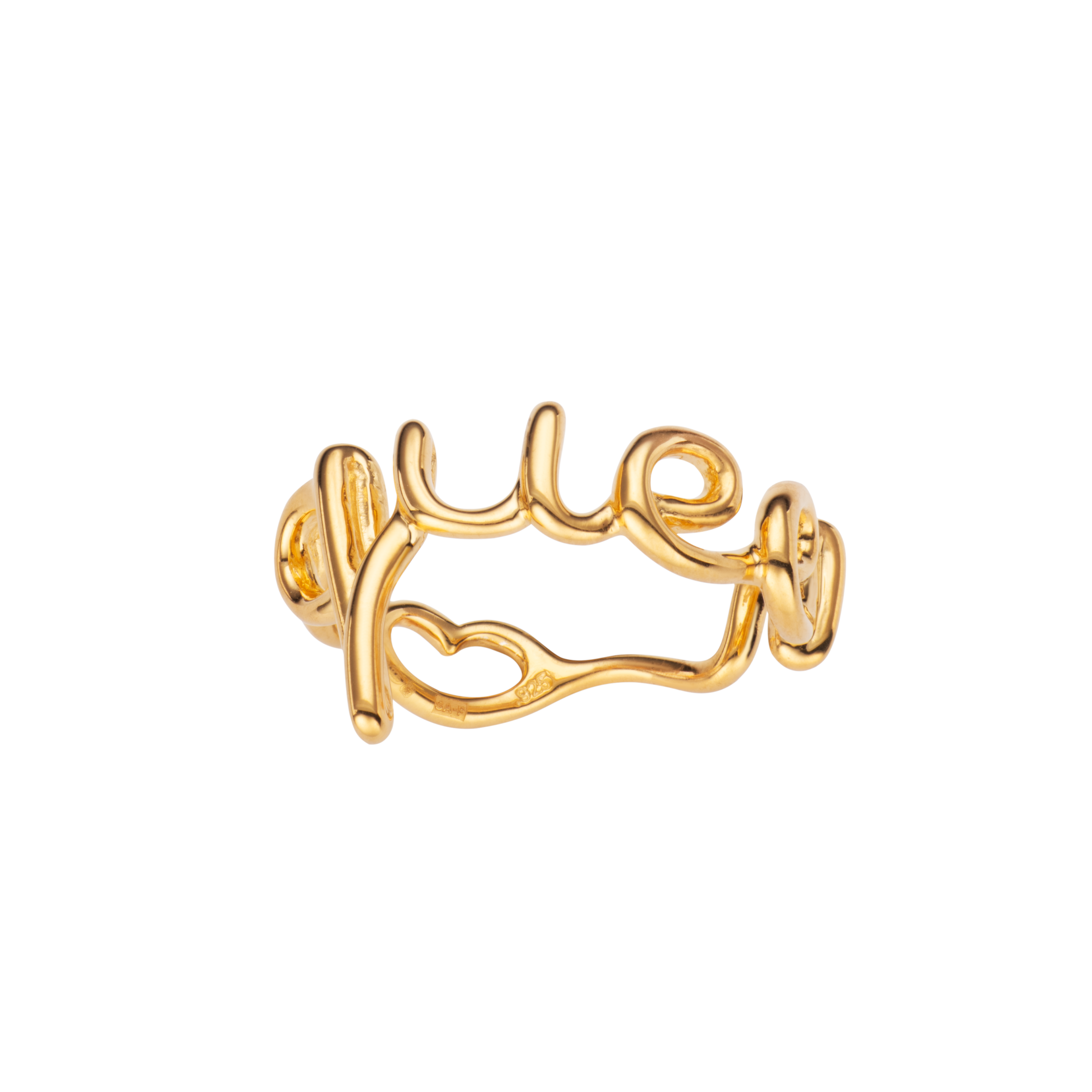 Queen Hotscripts word wire ring by Hotlips by Solange in gold plated silver front view