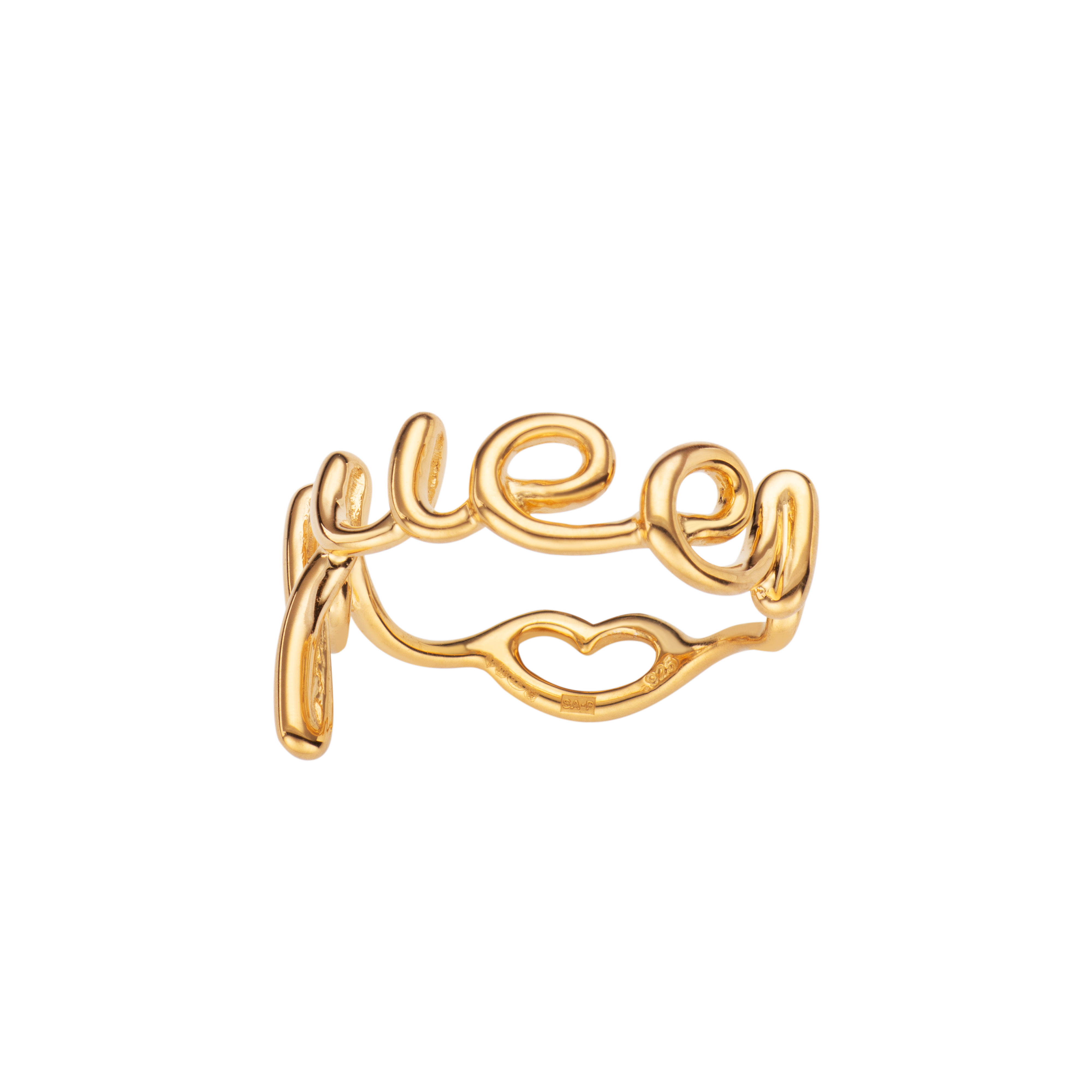 Queen Hotscripts word wire ring by Hotlips by Solange in gold plated silver side view