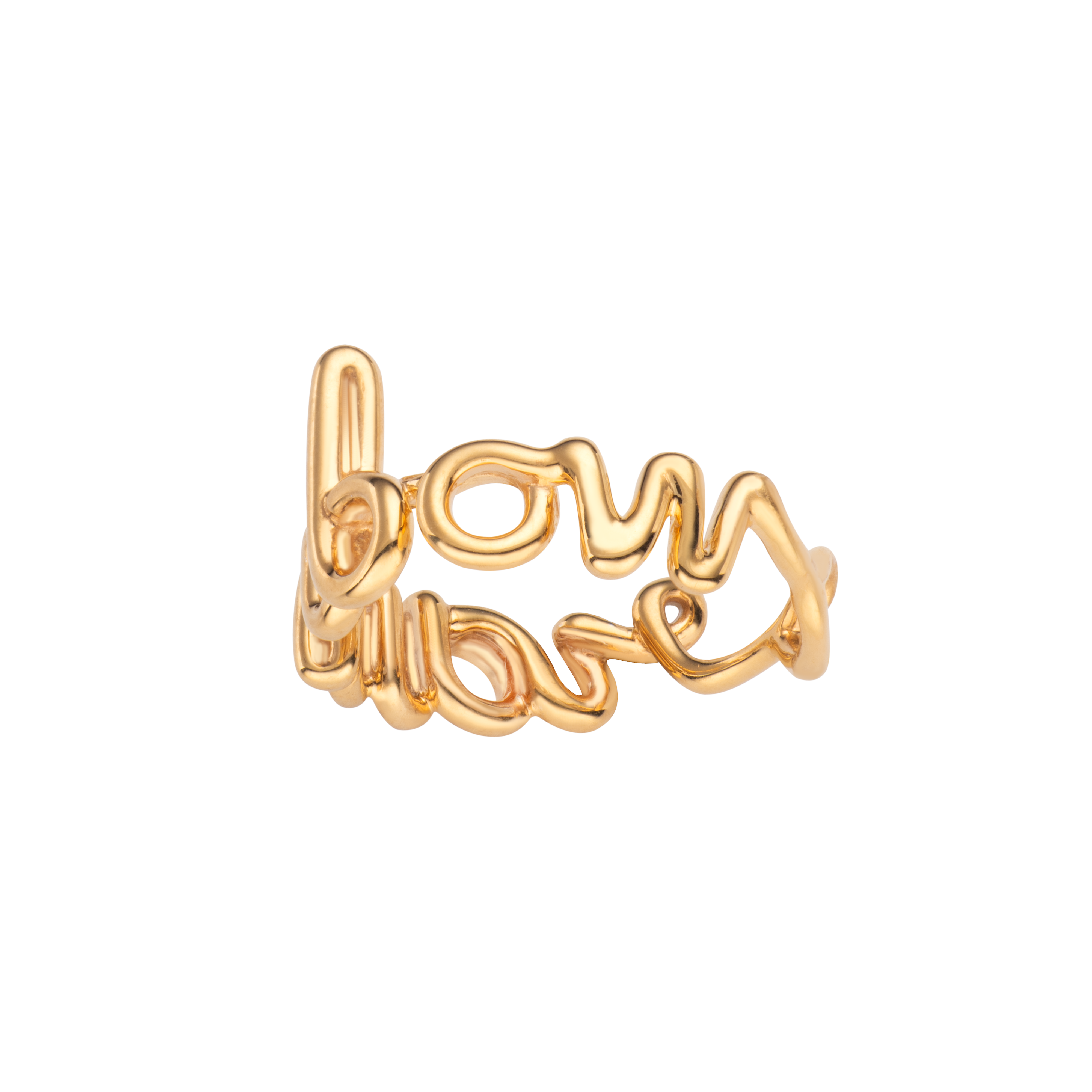 Rainbow Hotscripts word wire ring by Hotlips by Solange in gold plated silver front view 2