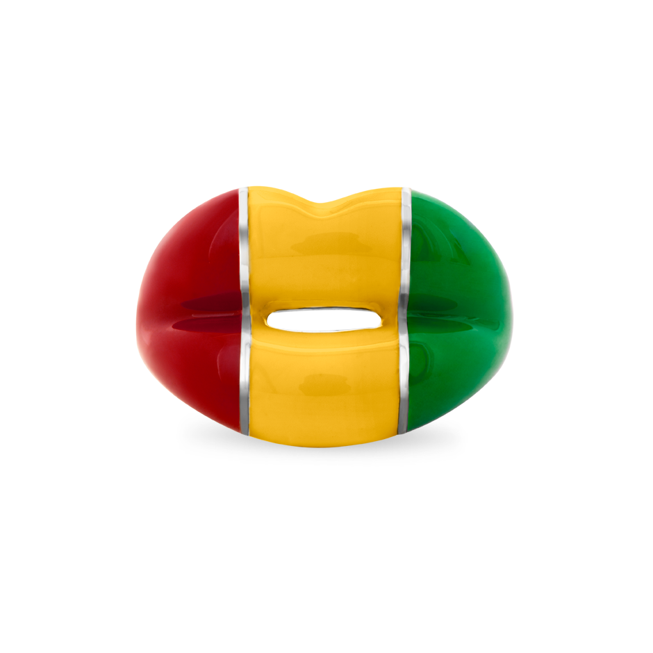 Rasta Flag Hotlips ring by British designer Solange Azagury-Partridge front view