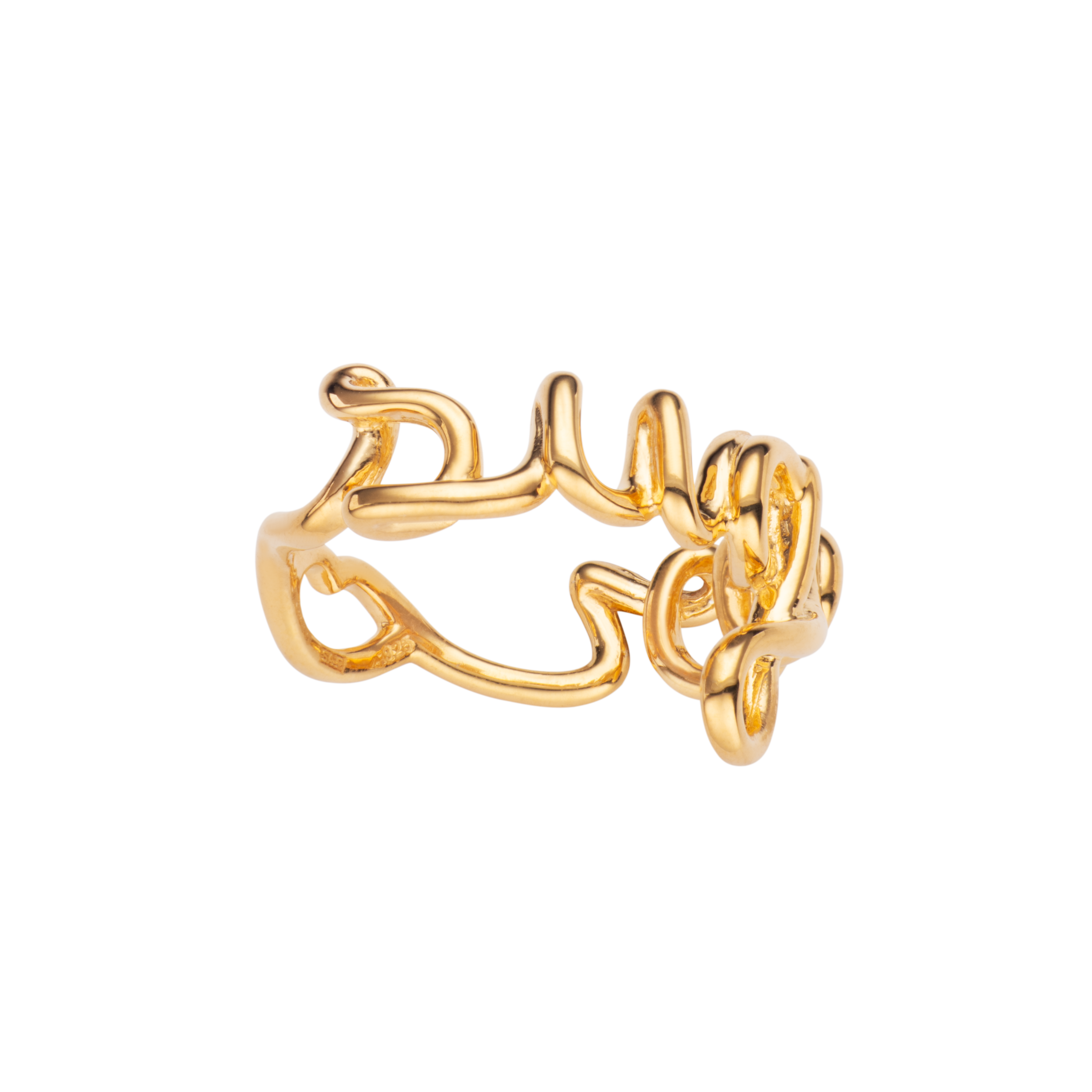 Sugar Hotscripts word wire ring by Hotlips by Solange in gold plated silver front view 2