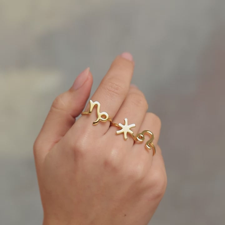 Capricorn Leo and Pisces Hotglyph Ring in Gold Plated Silver Vermeil by Hotlips by Solange Video On hand