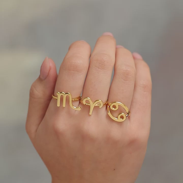 Aries Scorpio Cancer Rings in Gold Plated Sterling Silver Vermeil By Hotlips by Solange on hand