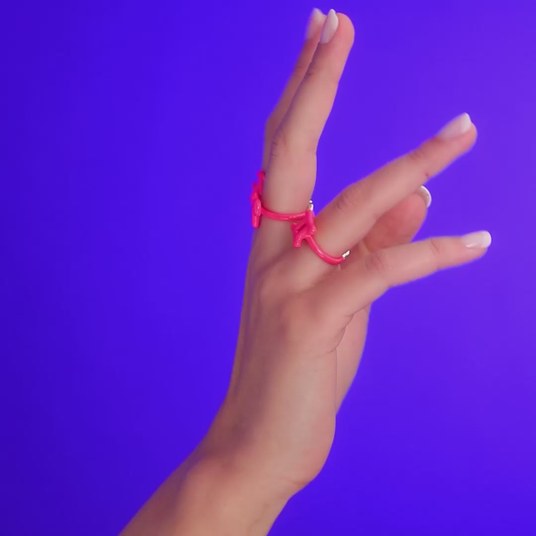 Aries Neon Pink Silver & Enamel Hotglyphs Zodiac Ring Hotlips by Solange Video on hand