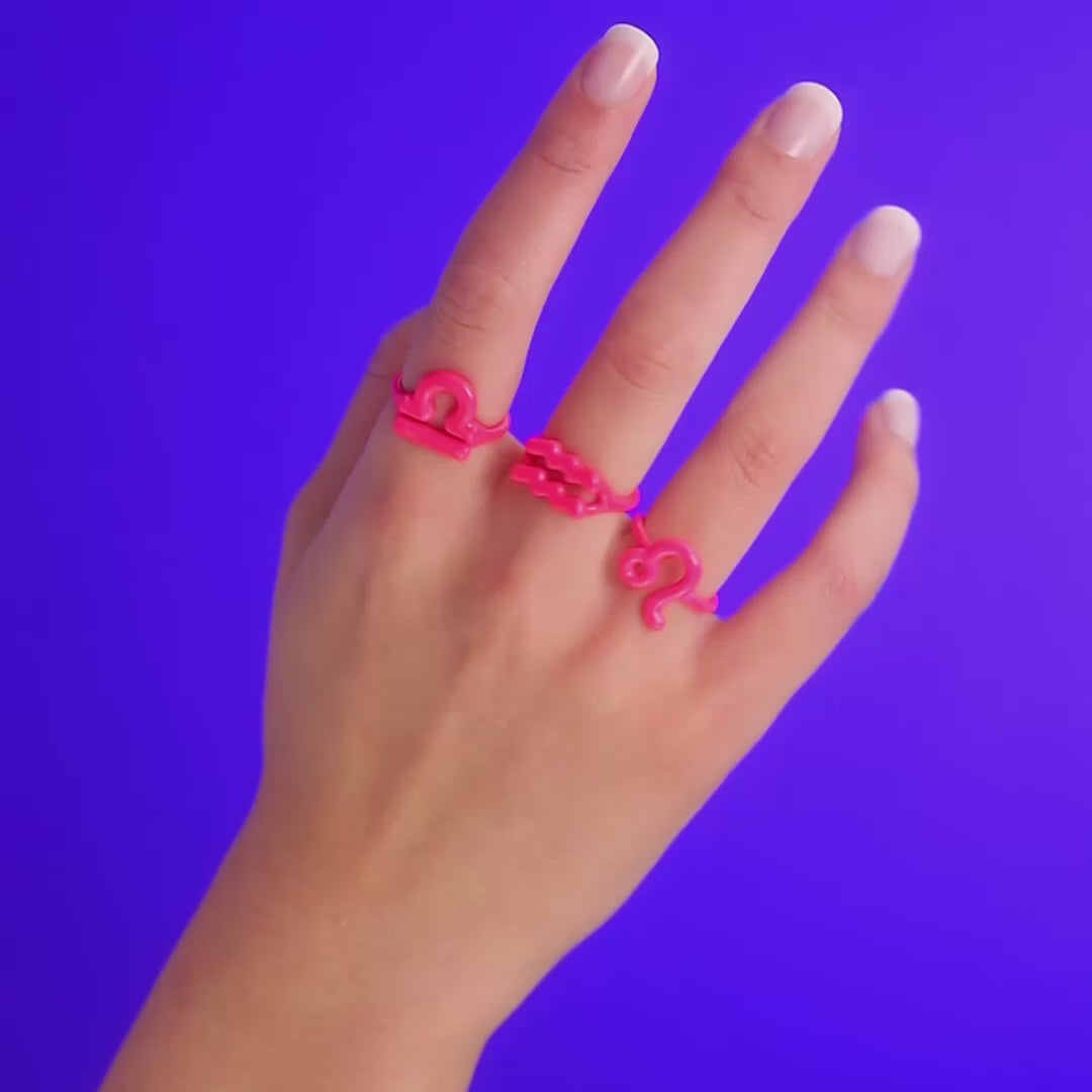 Leo Silver and Neon Pink Enamel Hotglyph Zodiac ring by Hotlips by Solange Hand Video