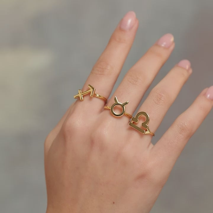 Sagittarius Taurus and Libra Rings in Gold Plated Sterling Silver Vermeil By Hotlips by Solange on hand