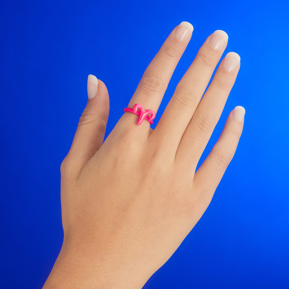 Aries Neon Pink Silver & Enamel Hotglyphs Zodiac Ring Hotlips by Solange On Hand