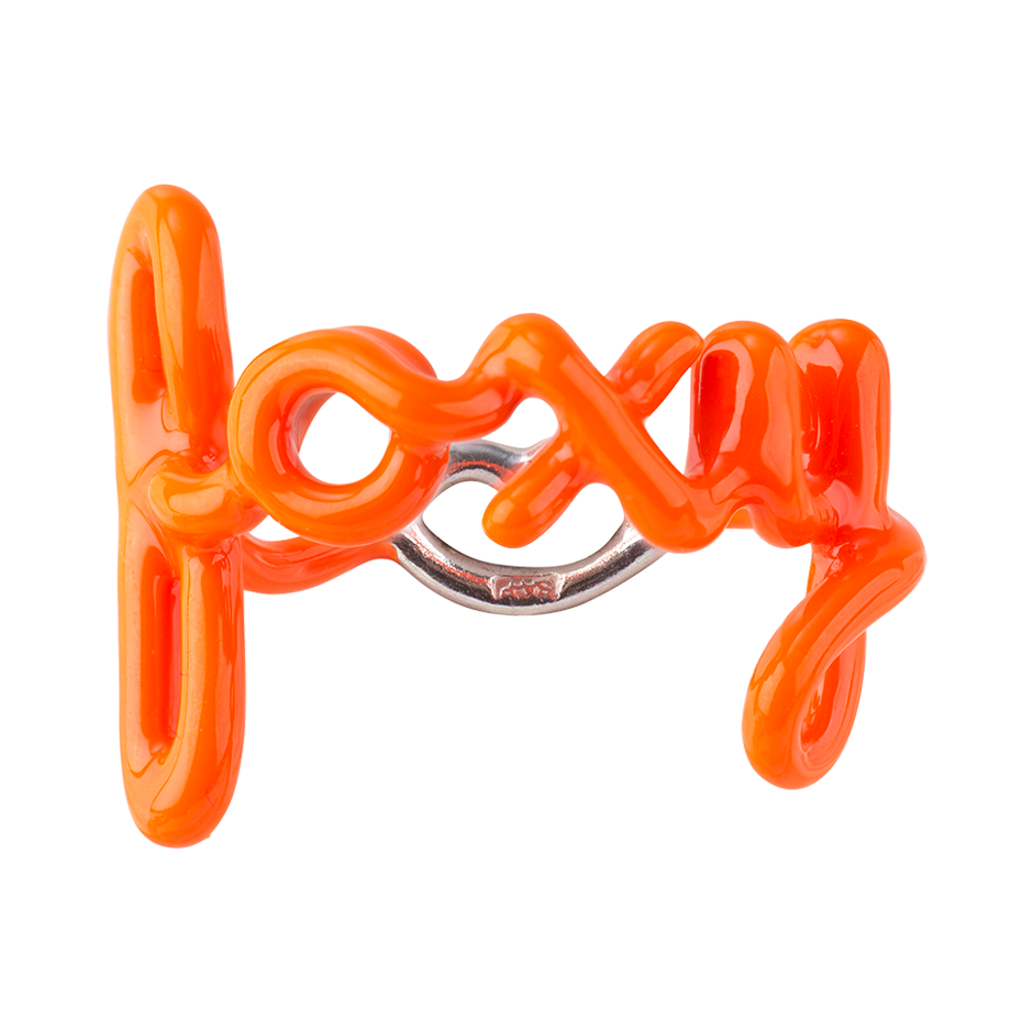 Foxy Neon Orange word Hotscripts ring by Solange front view