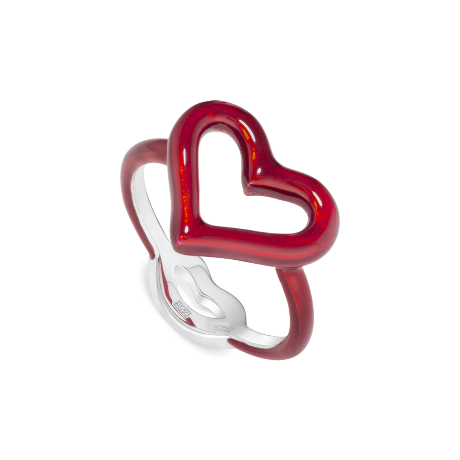 Heart Hotglyph Symbol Ring Red Enamel and Silver by Solange Azagury-Partridge angled view