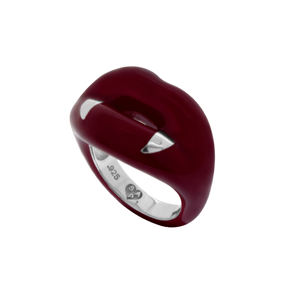 Vamp Red Fang Hotlips by Solange ring in sterling silver and enamel side view