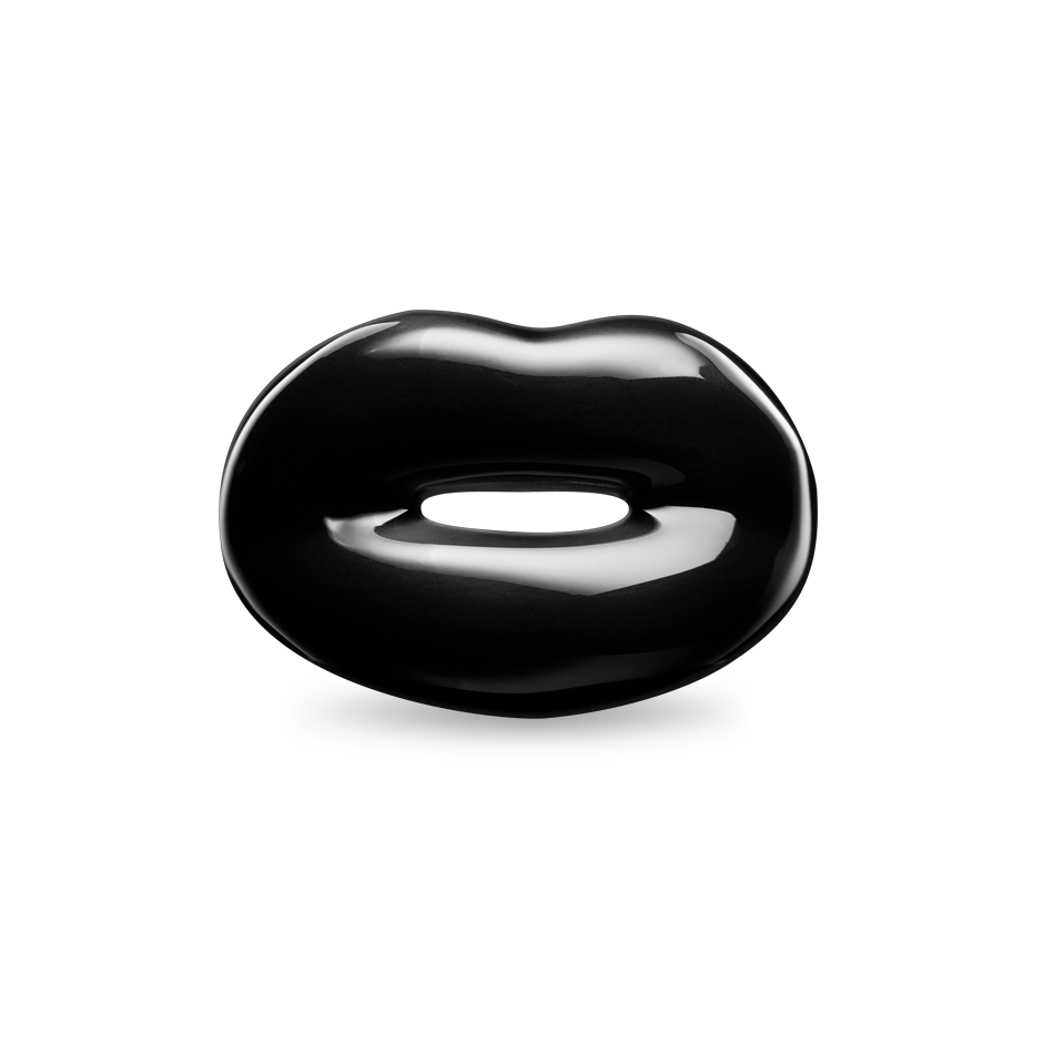Black silver and enamel Hotlips ring front view