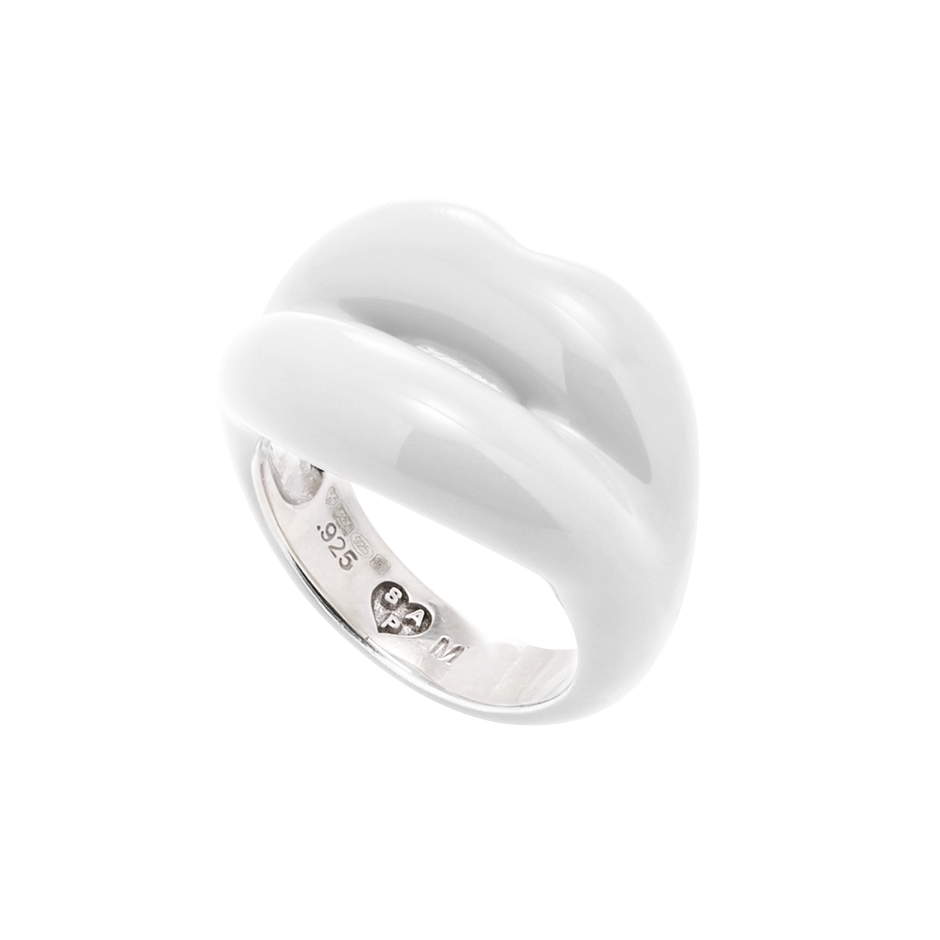 White Hotlips ring silver and enamel side view