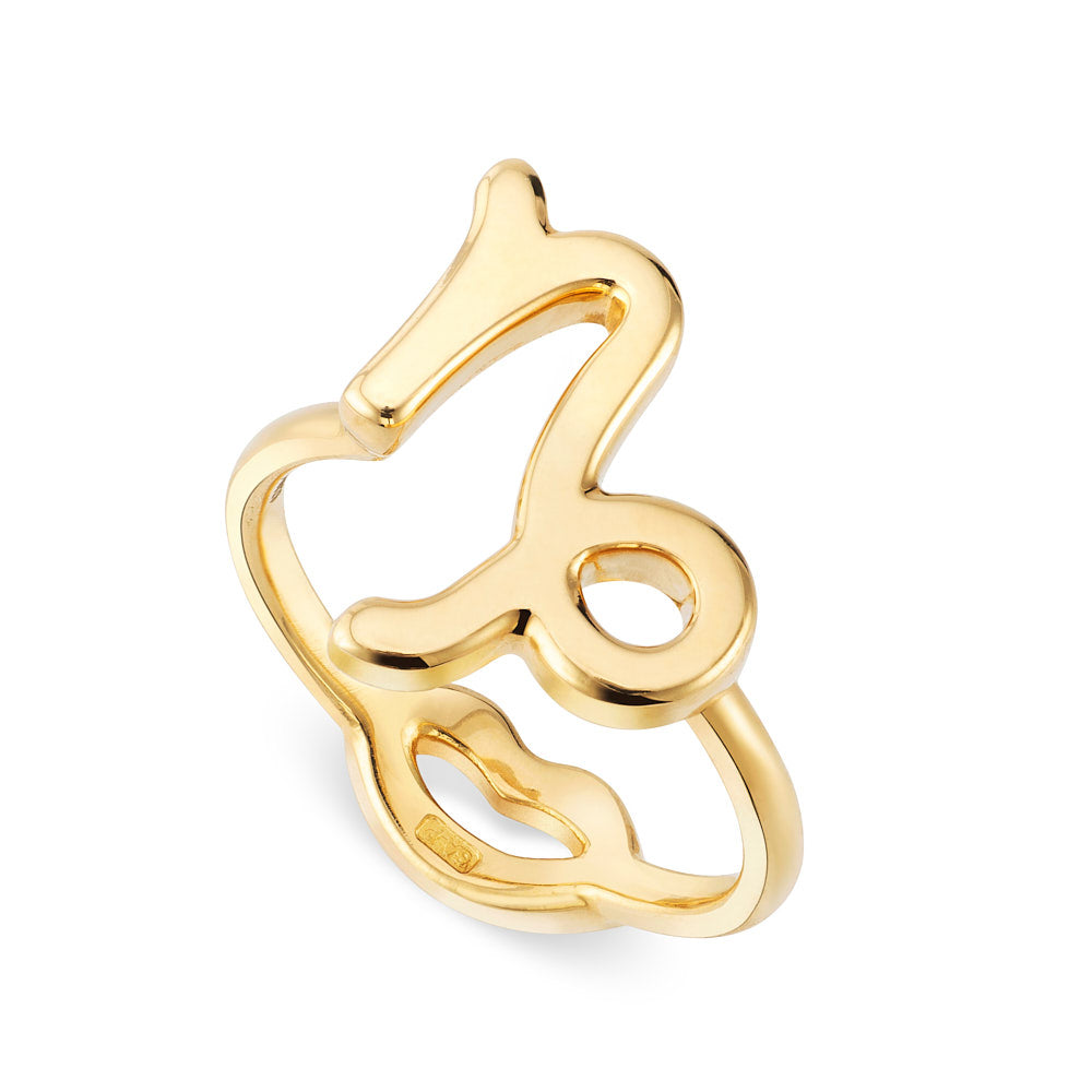 Cancer Zodiac Hotglyph Ring in Gold Plated Silver Vermeil by Hotlips by Solange Angled View