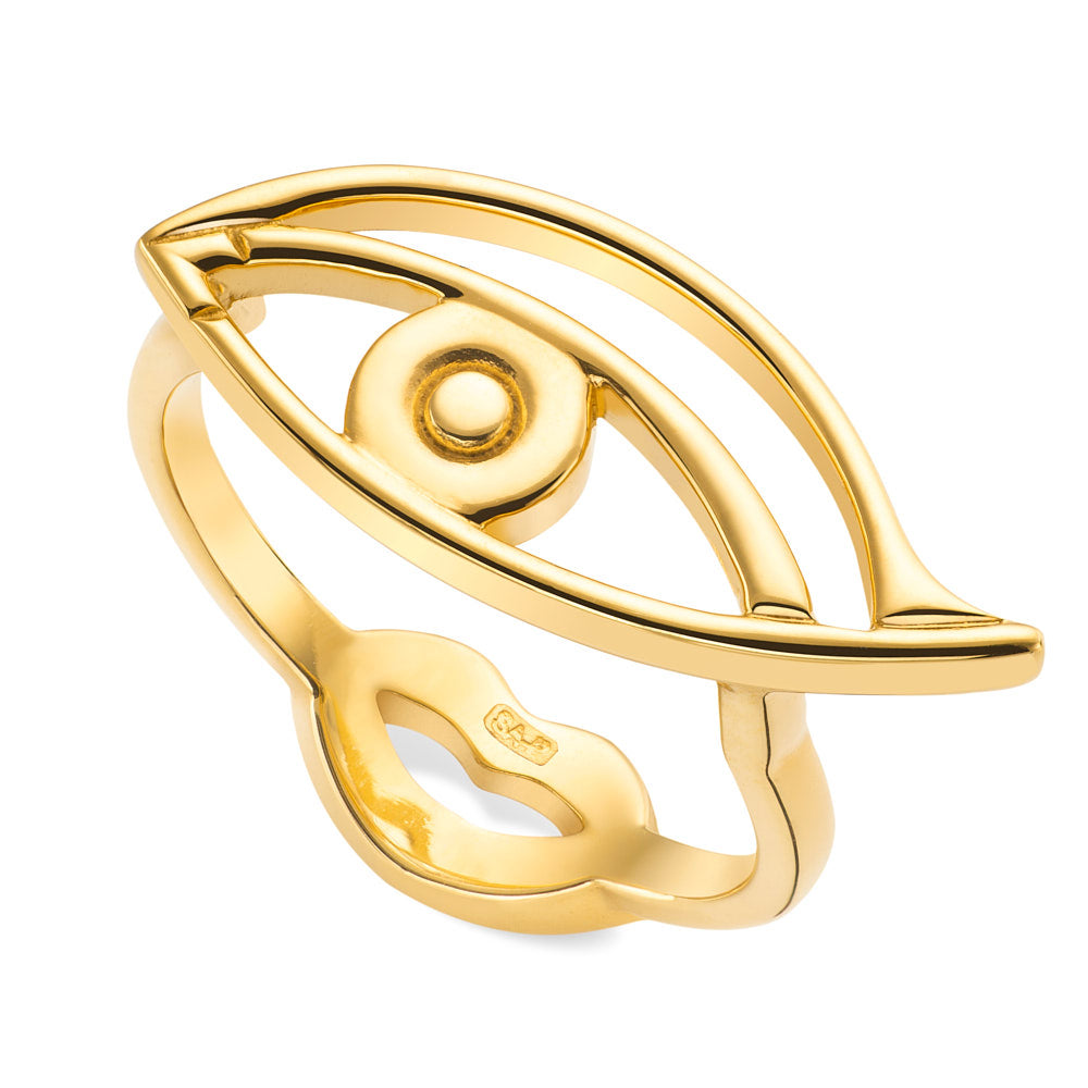 Eye Motif Hotglyph Ring in Gold Plated Silver Vermeil by Hotlips by Solange Front View