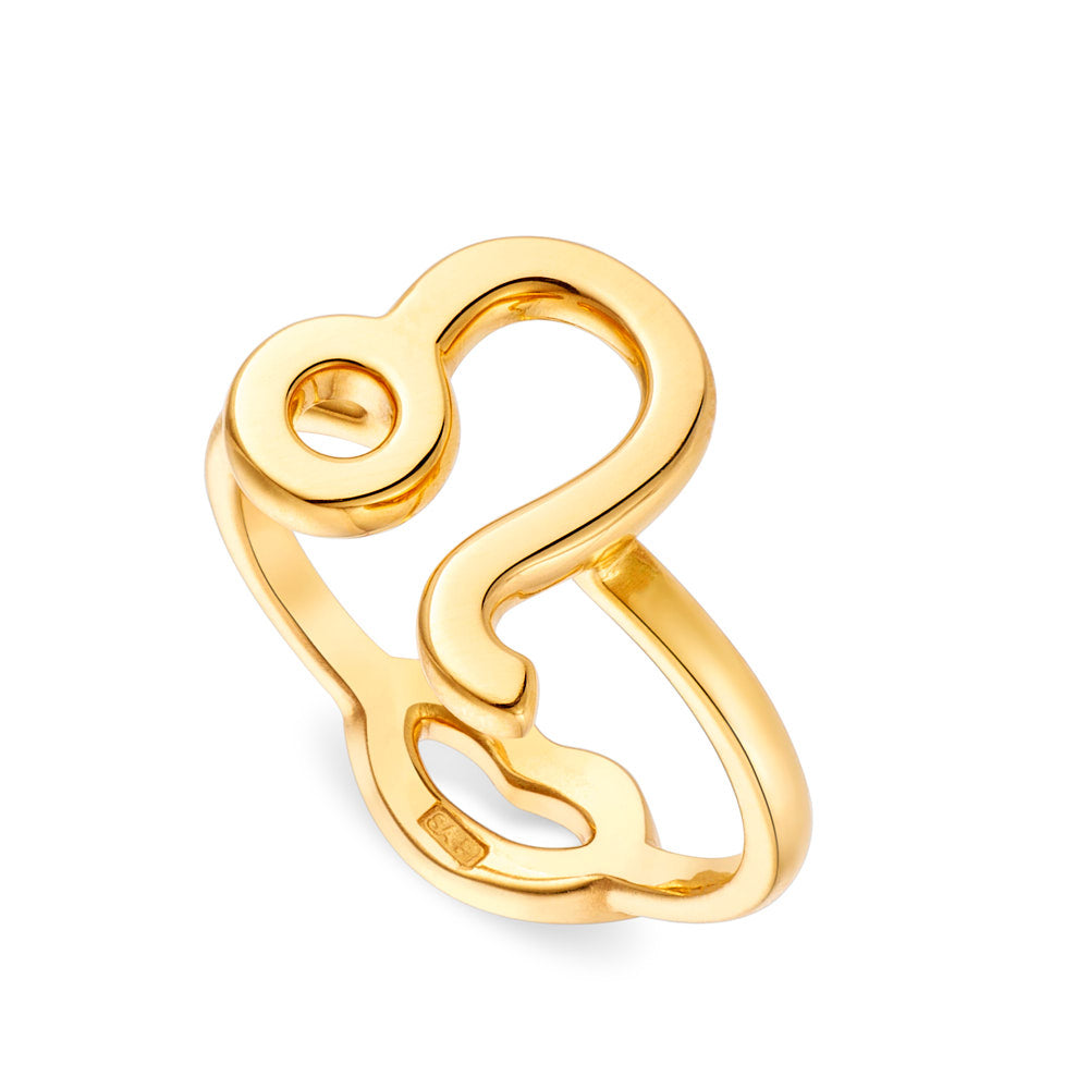 Leo Zodiac Hotglyph Ring in Gold Plated Silver Vermeil by Hotlips by Solange Angled View