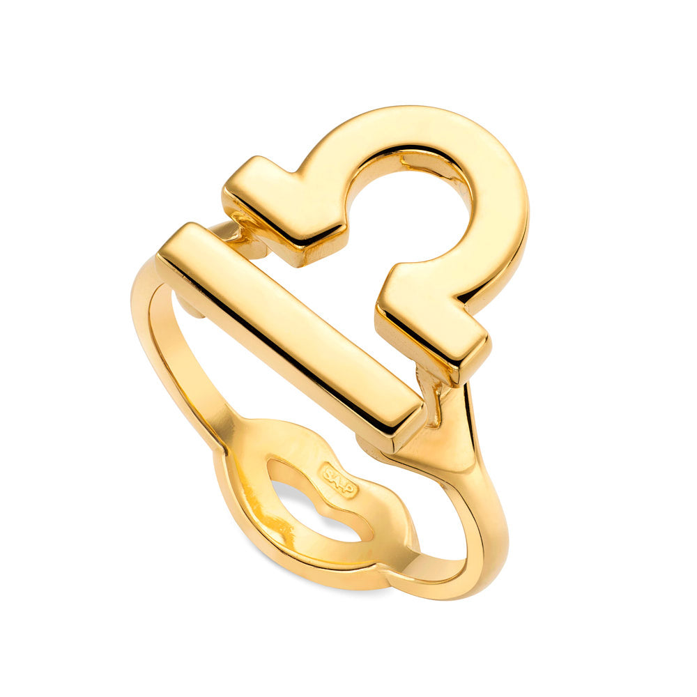 LIbra Zodiac Hotglyph Ring in Gold Plated Silver Vermeil by Hotlips by Solange Angled View