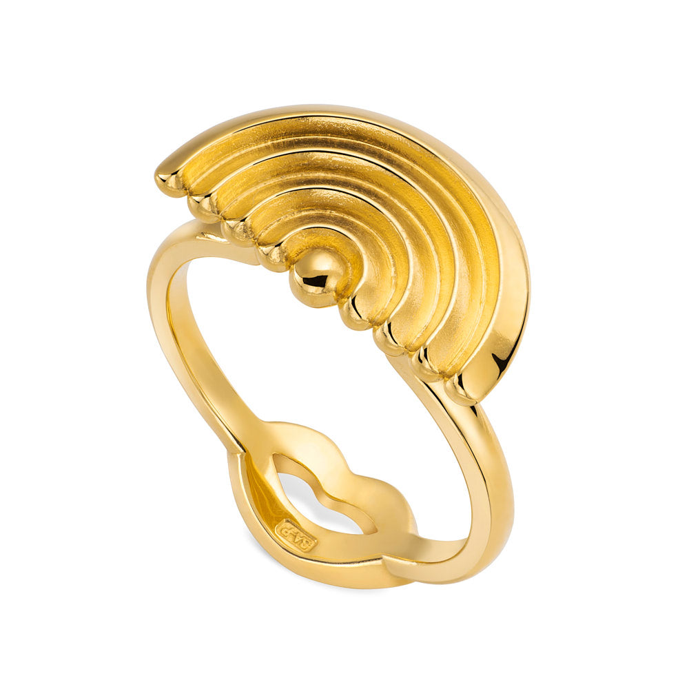 Rainbow Motif Hotglyph Ring in Gold Plated Silver Vermeil by Hotlips by Solange Angled View
