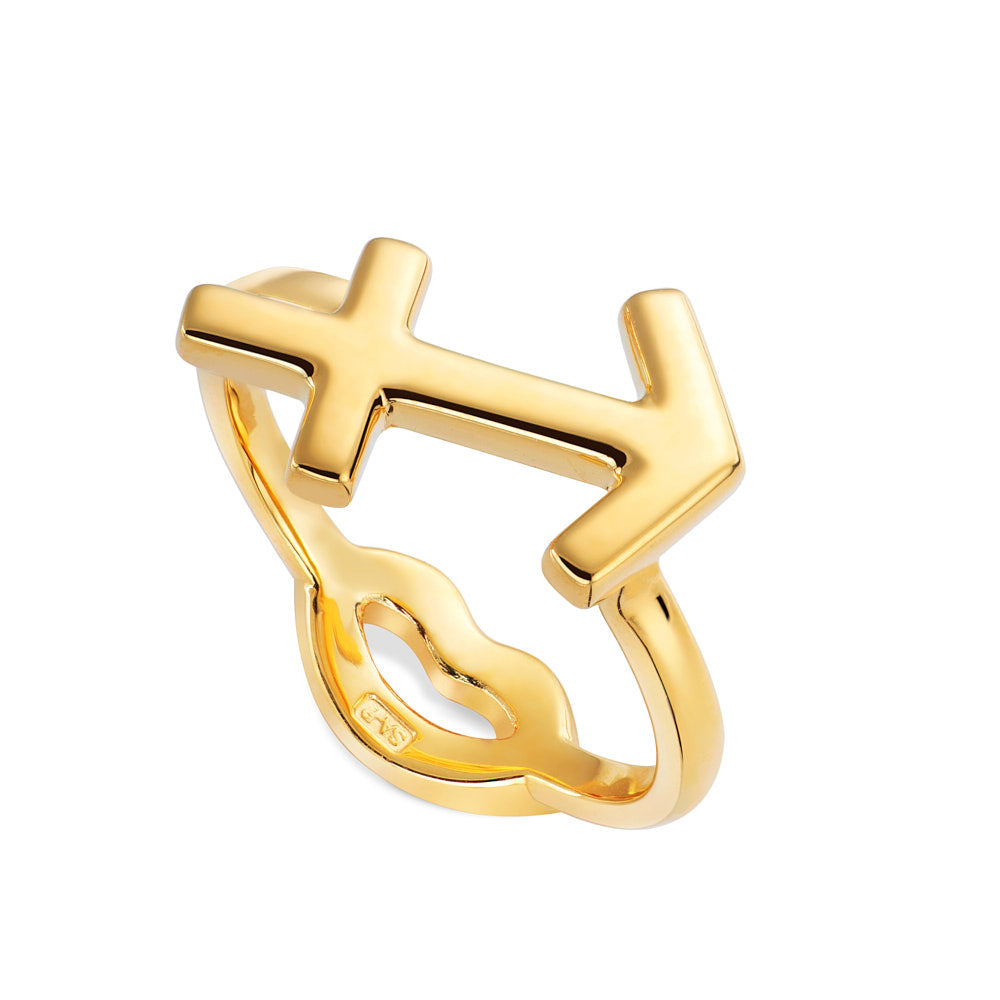 Sagittarius Zodiac Hotglyph Ring in Gold Plated Silver Vermeil by Hotlips by Solange Angled View