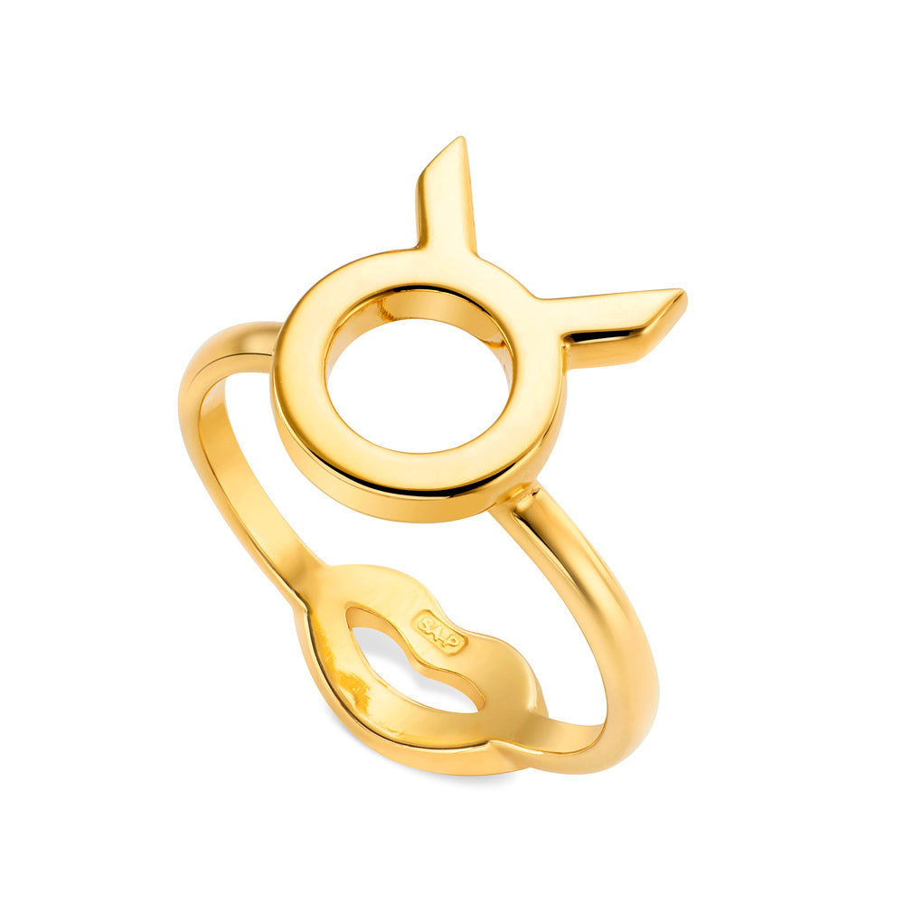 Taurus Motif Hotglyph Ring in Gold Plated Silver Vermeil by Hotlips by Solange Angled View