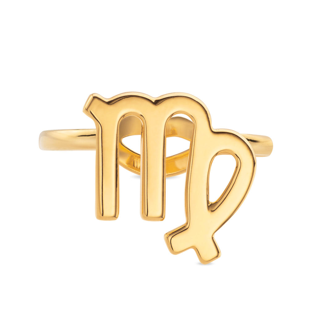 Virgo Zodiac Hotglyph Ring in Gold Plated Silver Vermeil by Hotlips by Solange Front View