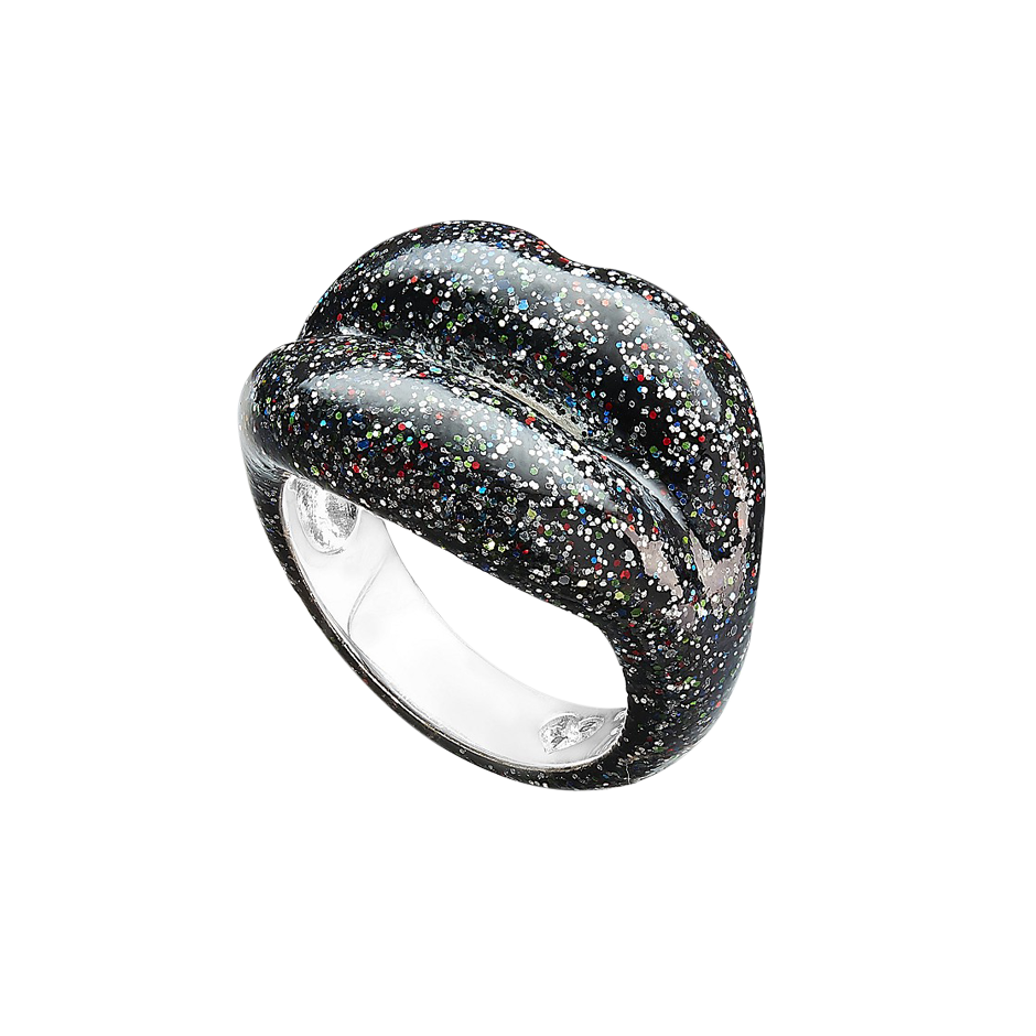 Glitter Black hotlips ring side view