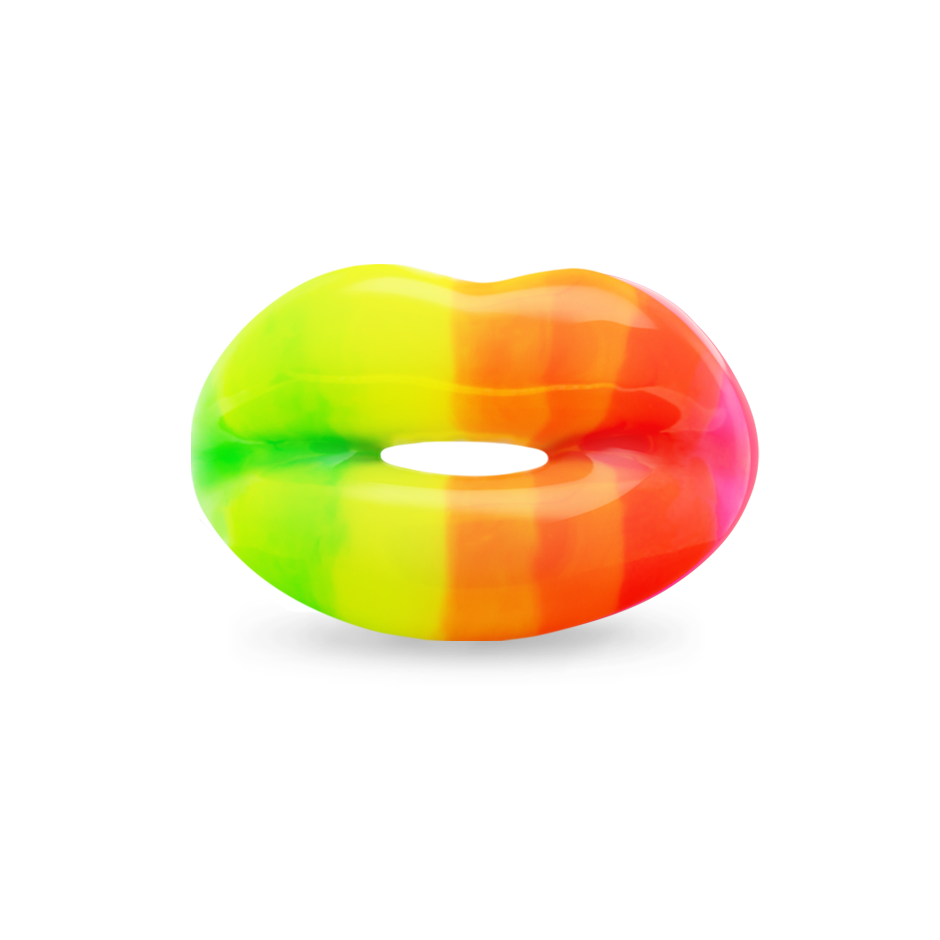 Neon Rainbow Hotlips ring by Solange front view