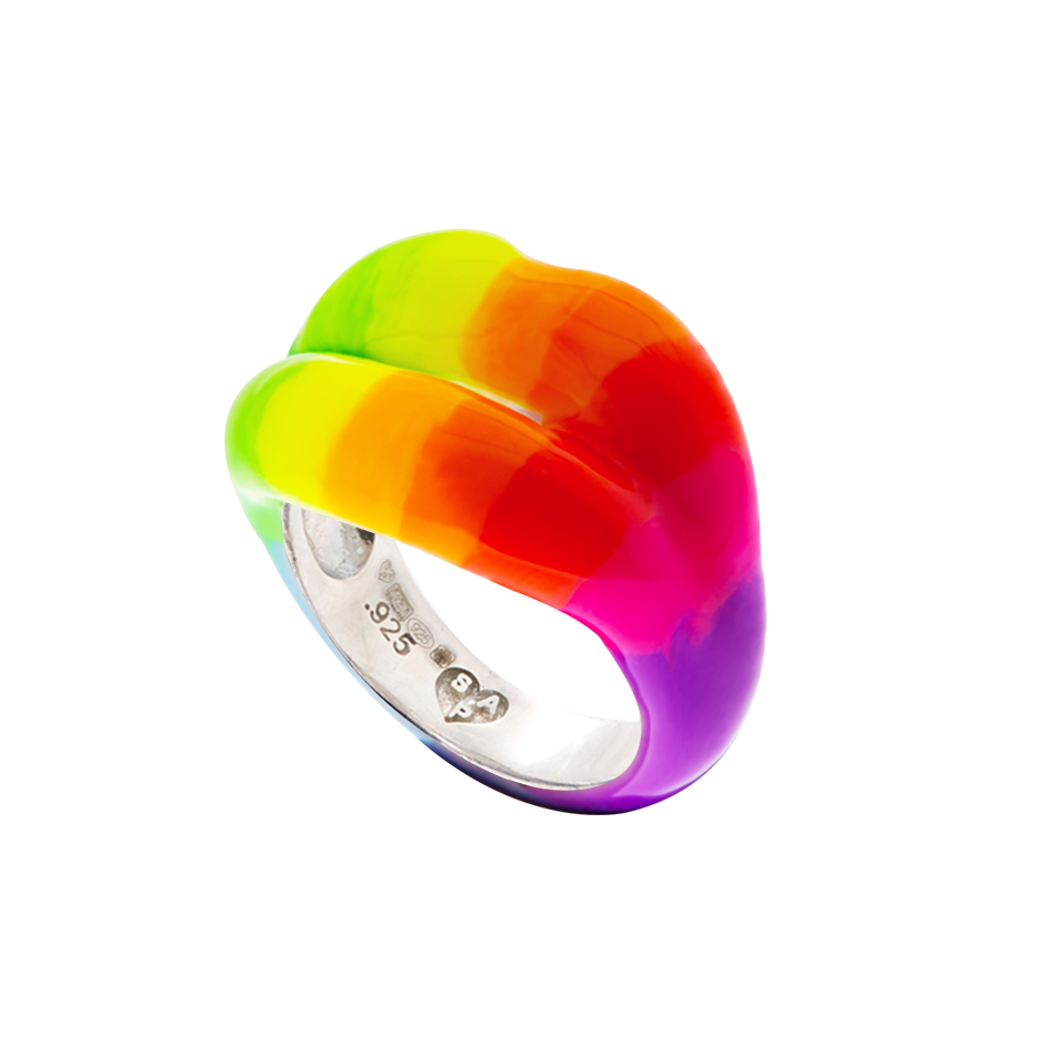 Neon Rainbow Hotlips ring by Solange side view right
