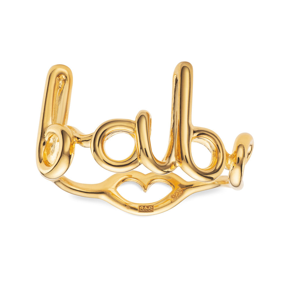 Babe Cursive Word Hotscripts Ring in Gold Plated Silver Vermeil by Hotlips by Solange Front View