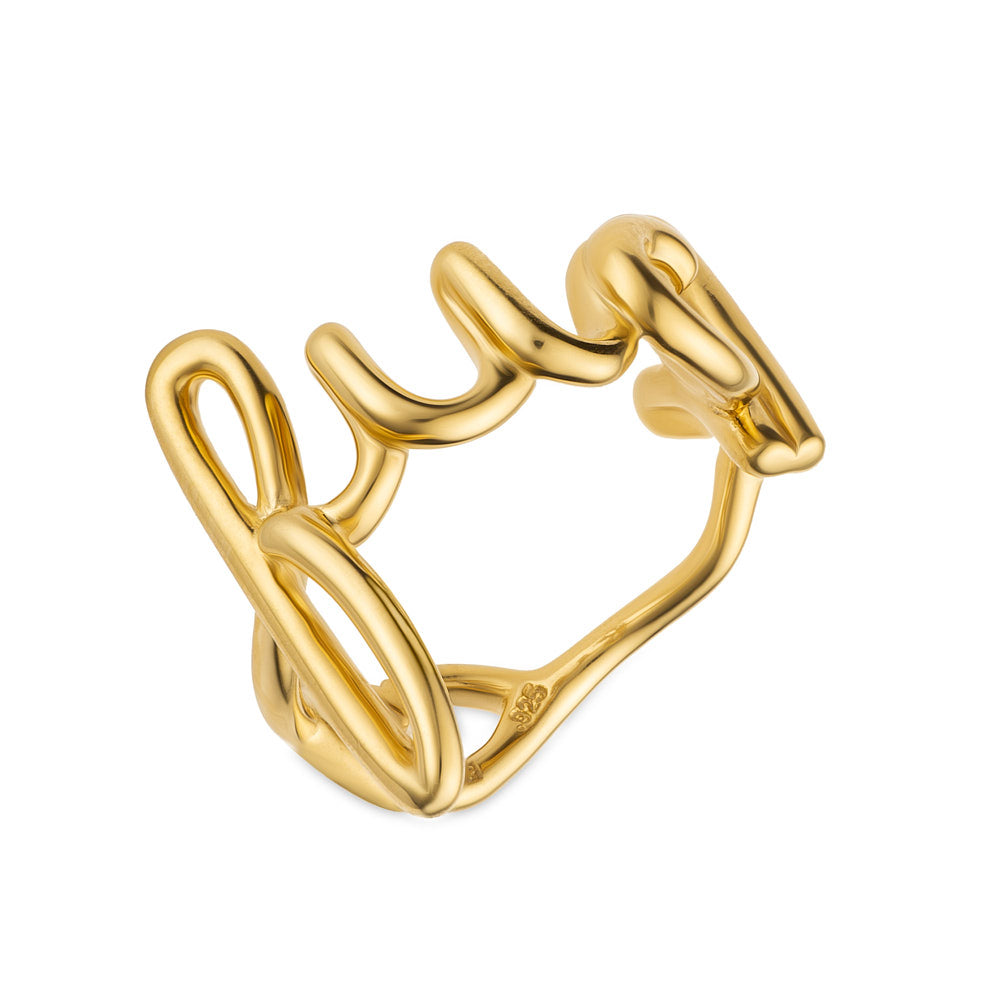 Fuck Cursive Word Hotscripts Ring in Gold Plated Silver Vermeil by Hotlips by Solange Angled View