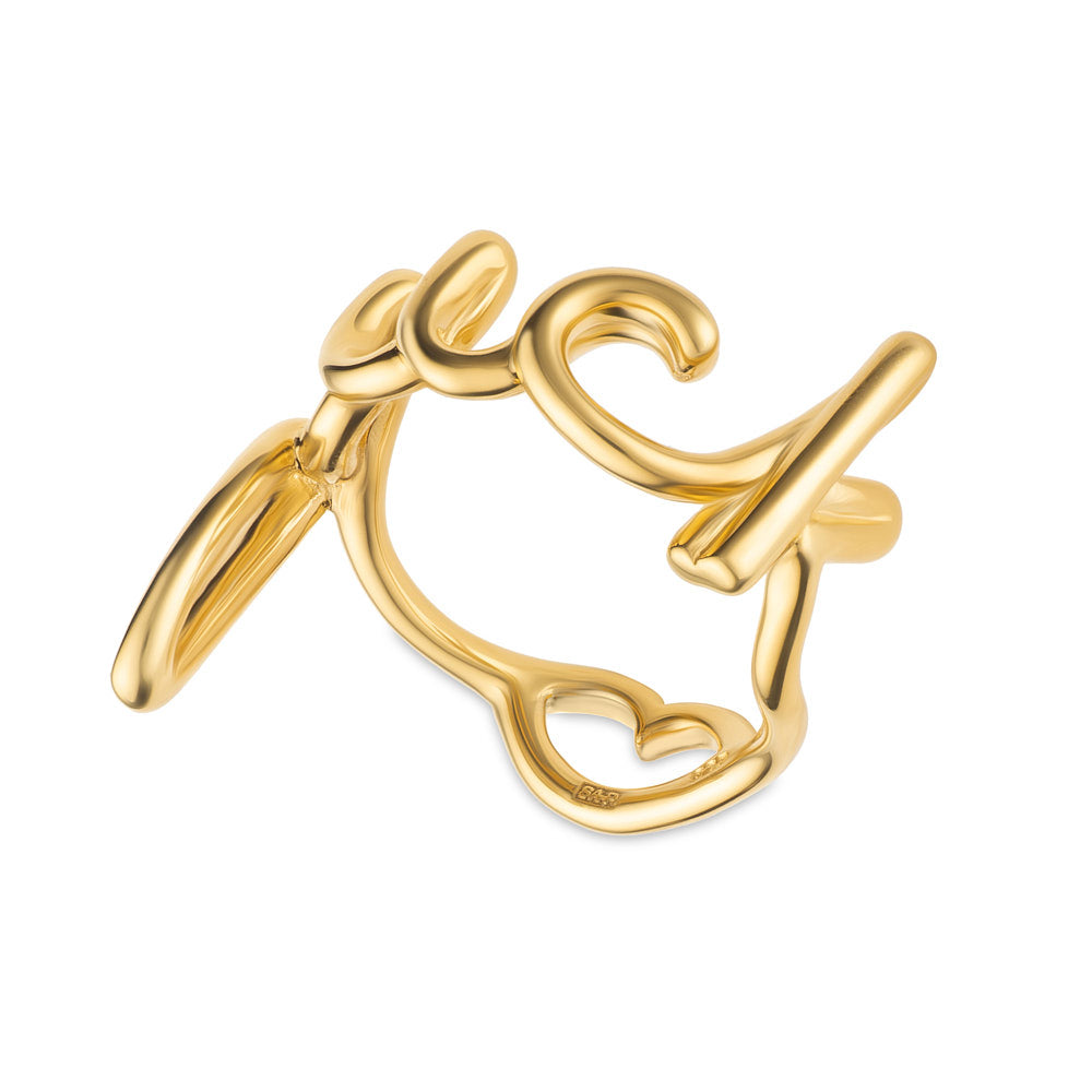 Fuck Cursive Word Hotscripts Ring in Gold Plated Silver Vermeil by Hotlips by Solange Angled View