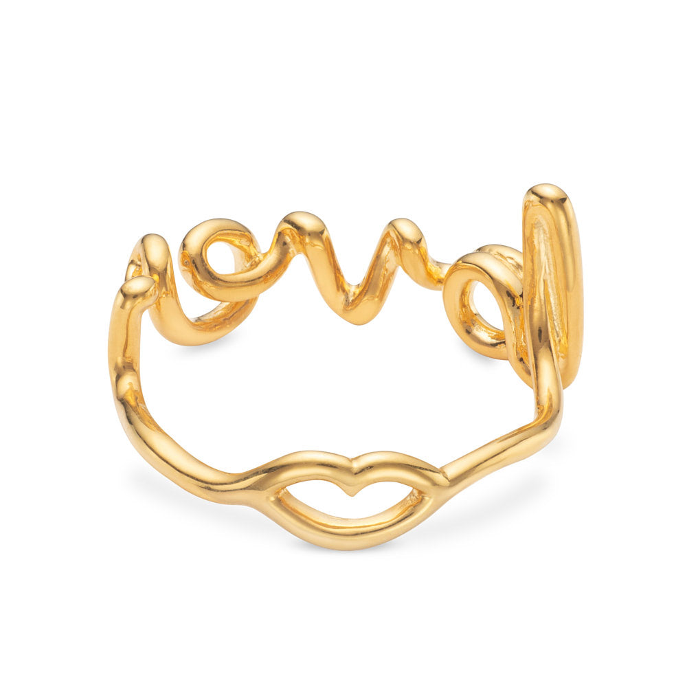 Lover Cursive Word Hotscripts Ring in Gold Plated Silver Vermeil by Hotlips by Solange Back View