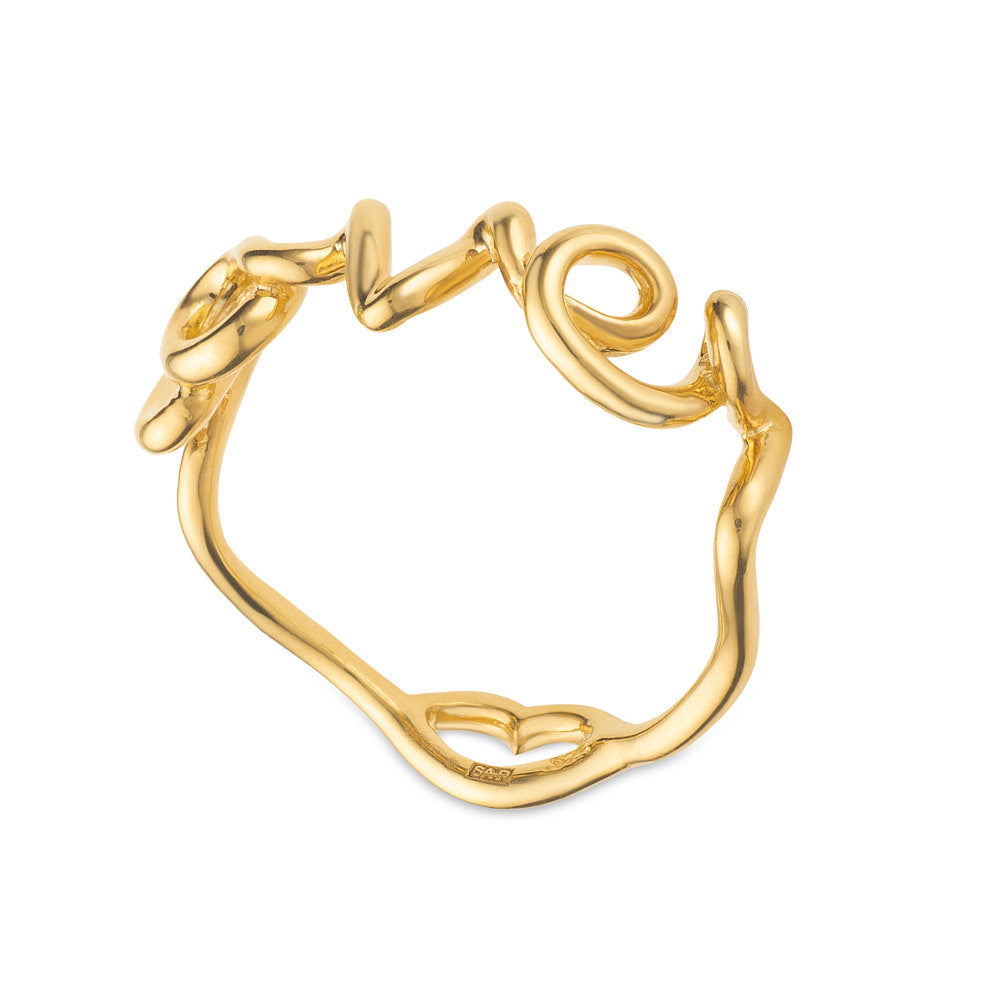 Lover Cursive Word Hotscripts Ring in Gold Plated Silver Vermeil by Hotlips by Solange Top Angled View