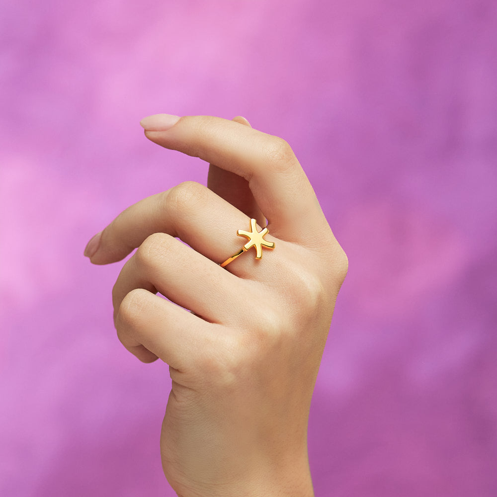 Pisces Zodiac Hotglyph Ring in Gold Plated Silver Vermeil by Hotlips by Solange On Hand
