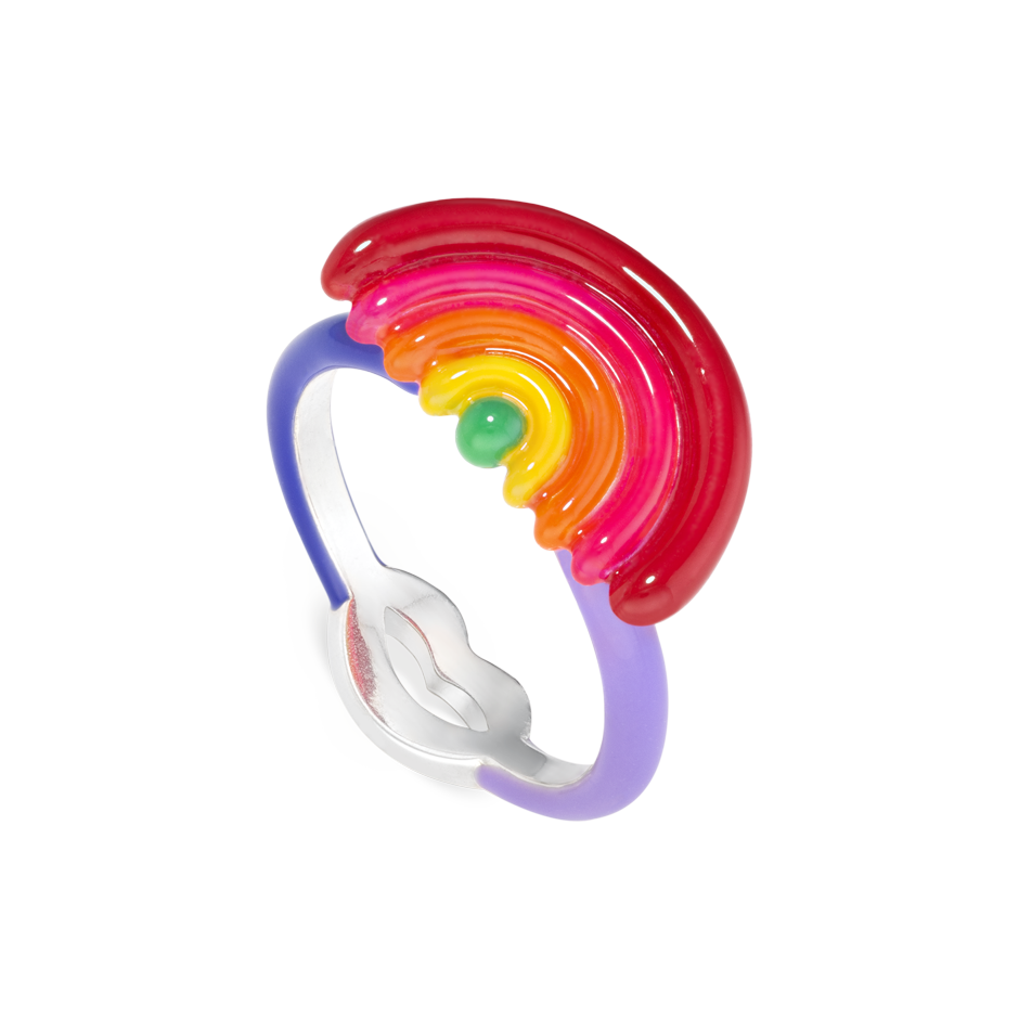 The Rainbow Hotglyph Symbol Ring Sterling Silver and Enamel by Solange Azagury-Partridge Angled View