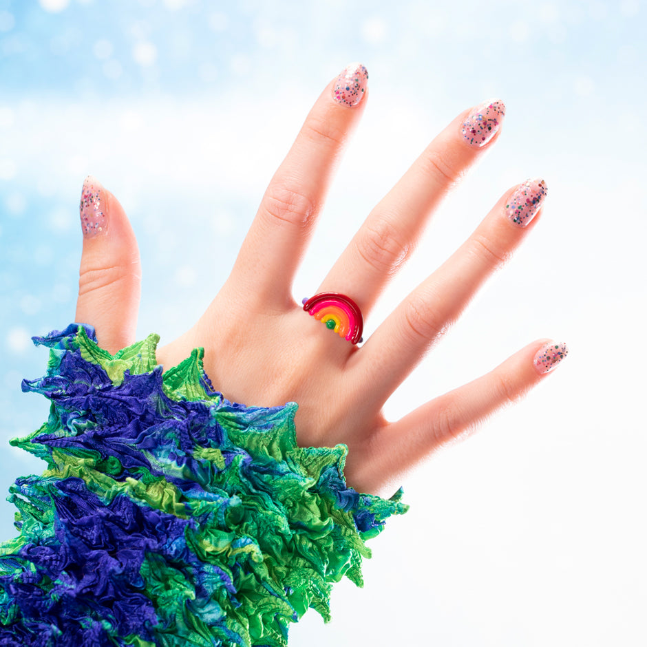 The Rainbow Hotglyph Symbol Ring Sterling Silver and Enamel by Solange Azagury-Partridge on hand