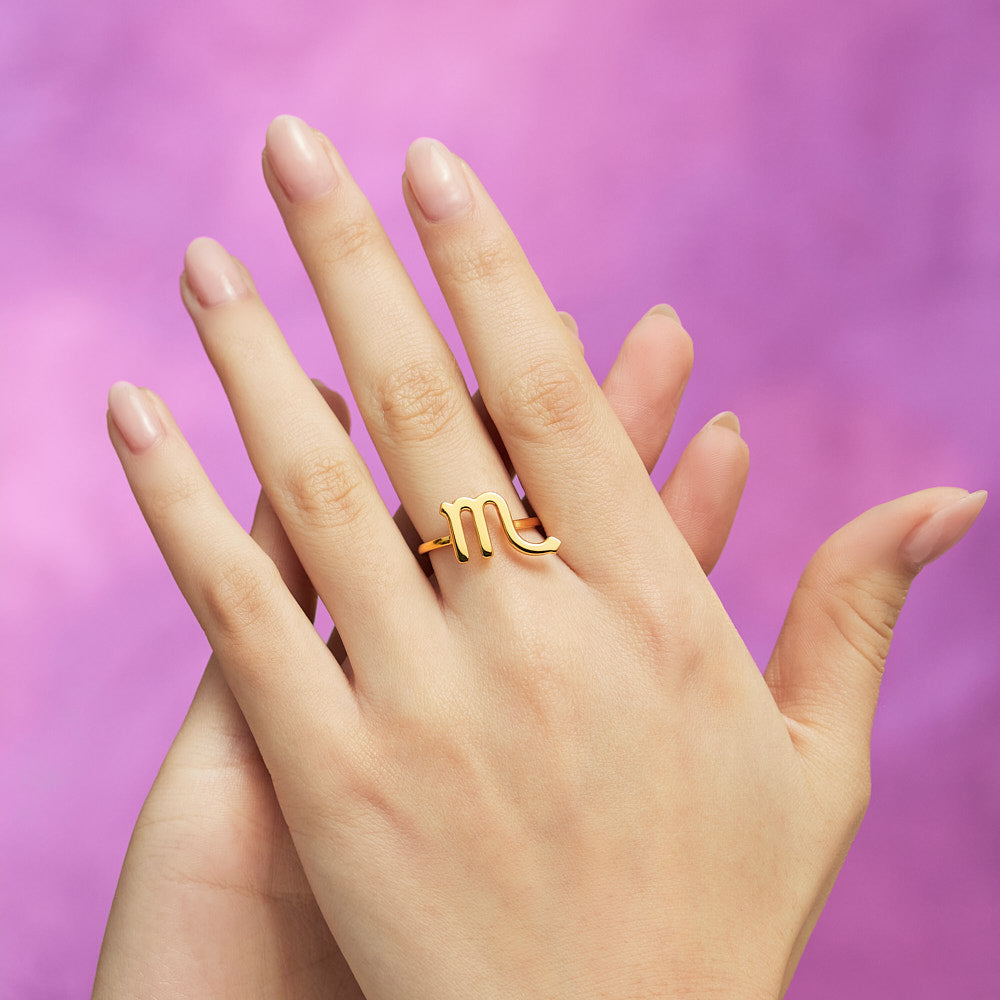 Scorpio Zodiac Hotglyph Ring in Gold Plated Silver Vermeil by Hotlips by Solange ON Models Hand
