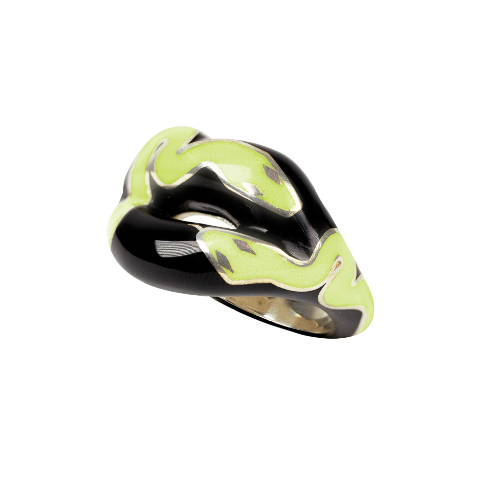 Snake Hotlips Ring by Solange Silver Enamel side view