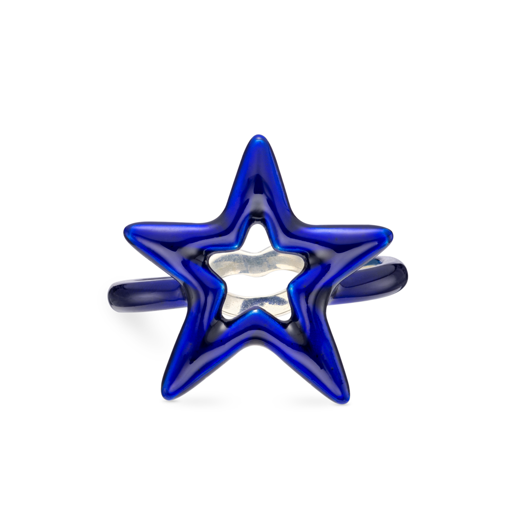 Star Hotglyph Symbol Ring Blue Enamel and Silver by Solange Azagury-Partridge Front View