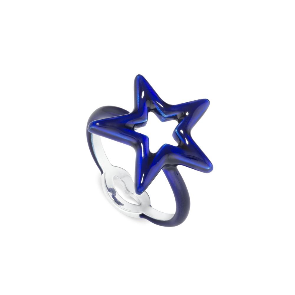 Star Hotglyph Symbol Ring Blue Enamel and Silver by Solange Azagury-Partridge Angled View