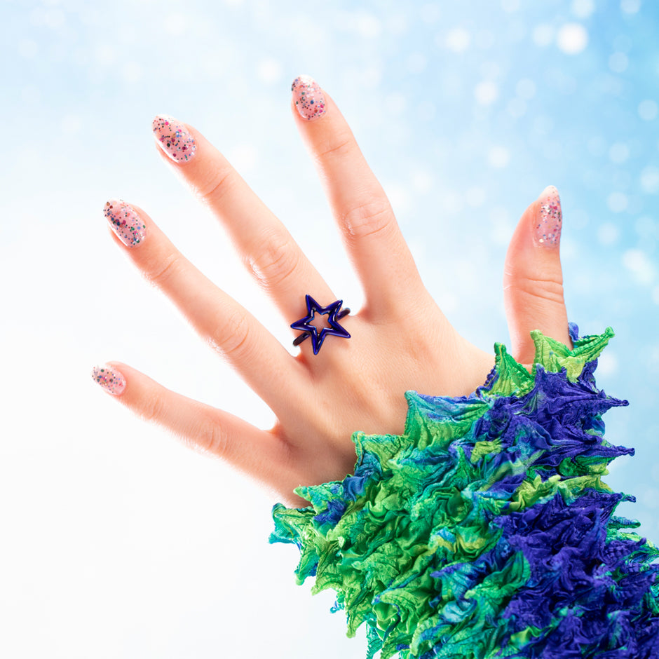 Star Hotglyph Symbol Ring Blue Enamel and Silver by Solange Azagury-Partridge on Hand